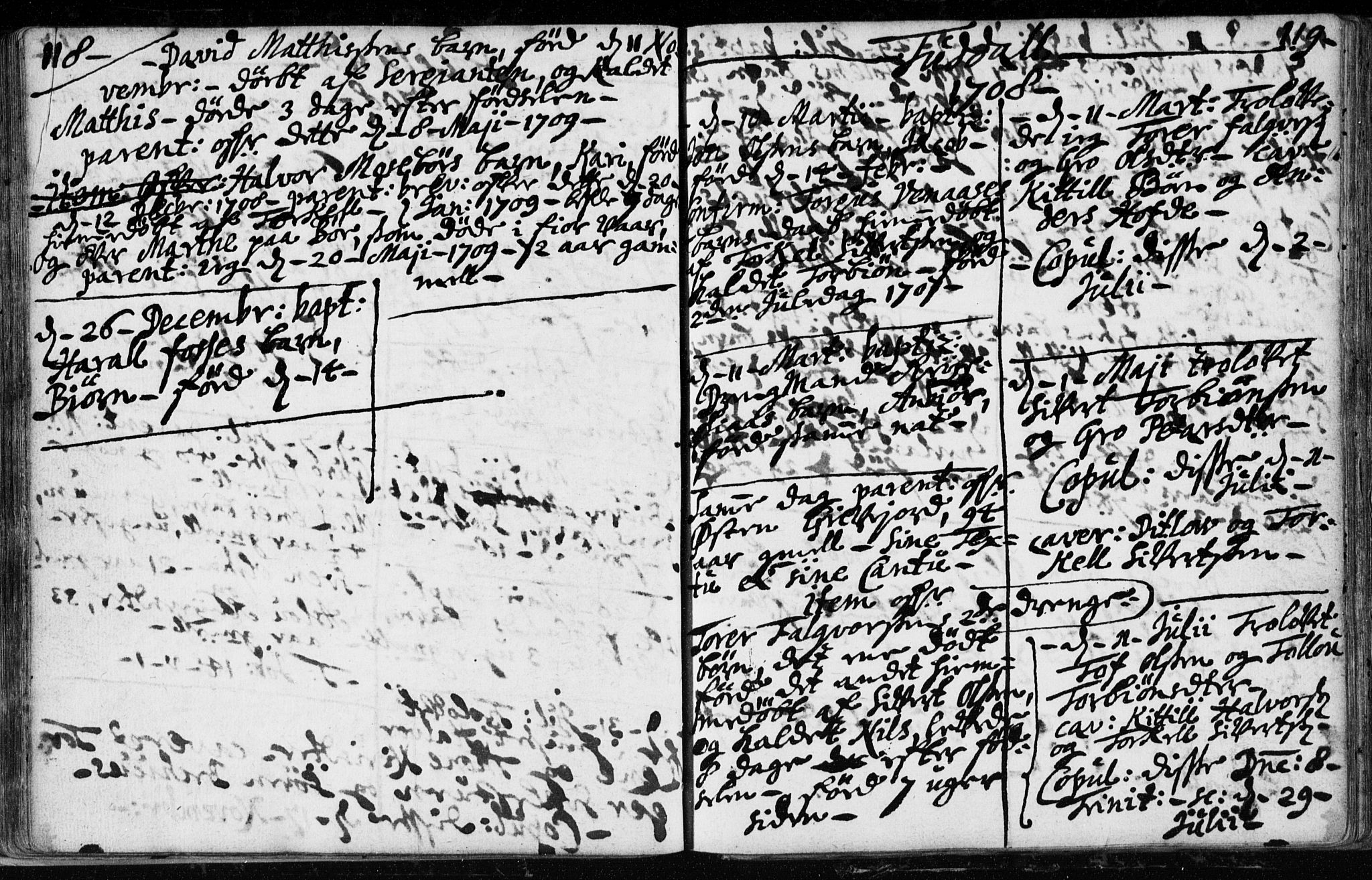 Hjartdal kirkebøker, AV/SAKO-A-270/F/Fa/L0001: Parish register (official) no. I 1, 1685-1714, p. 118-119