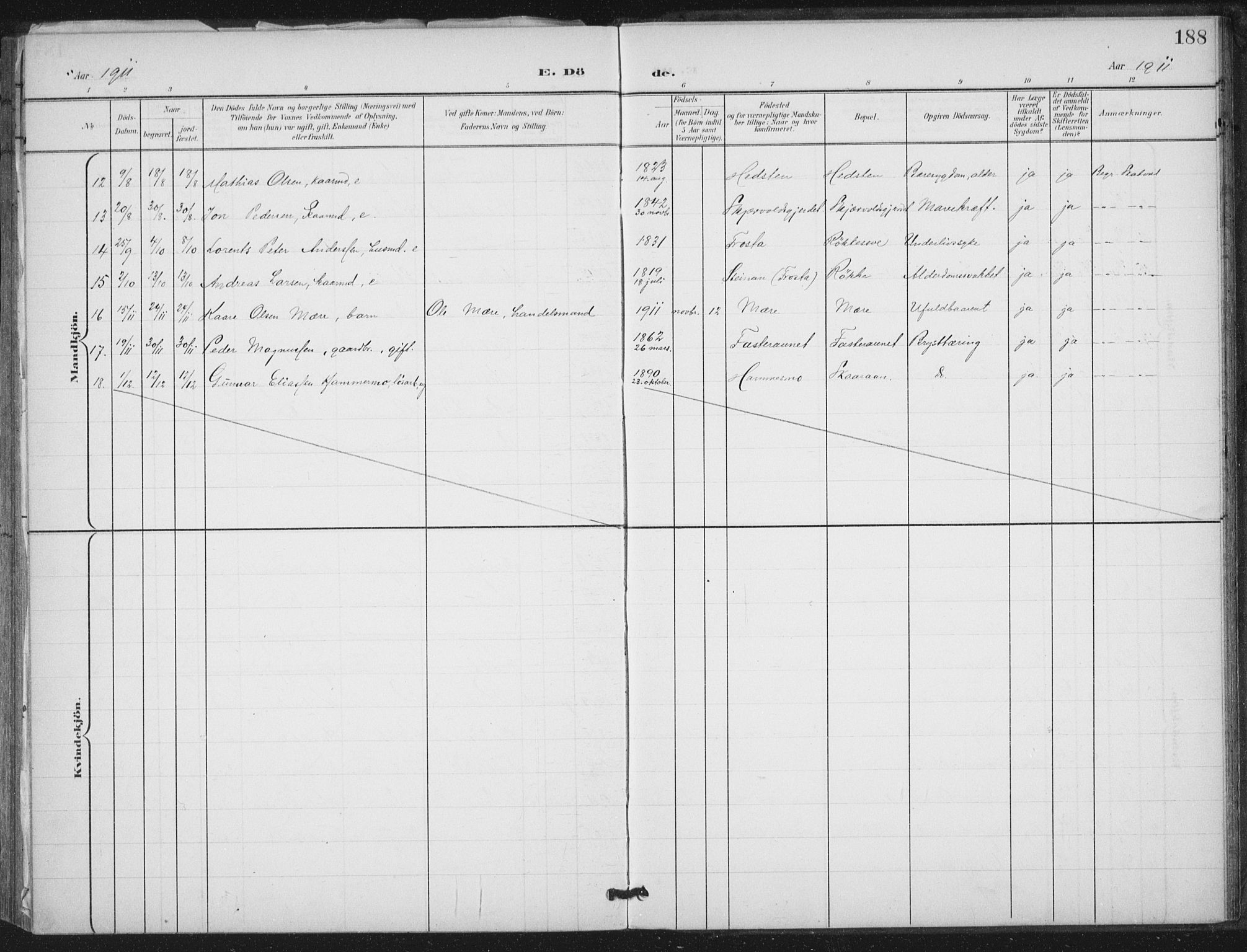 Ministerialprotokoller, klokkerbøker og fødselsregistre - Nord-Trøndelag, AV/SAT-A-1458/712/L0101: Parish register (official) no. 712A02, 1901-1916, p. 188