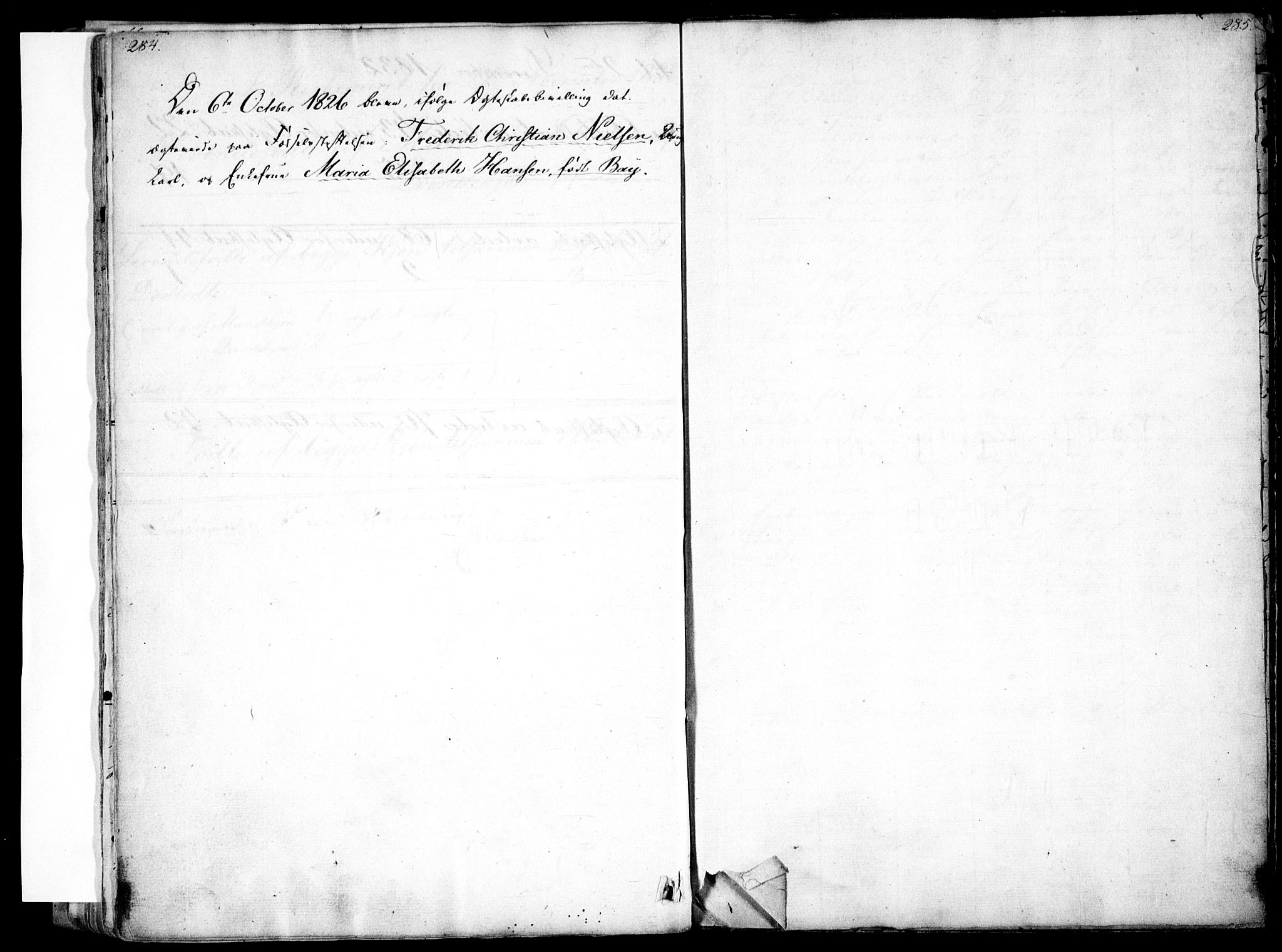 Rikshospitalet prestekontor Kirkebøker, SAO/A-10309b/F/L0001: Parish register (official) no. 1, 1818-1832, p. 284-285