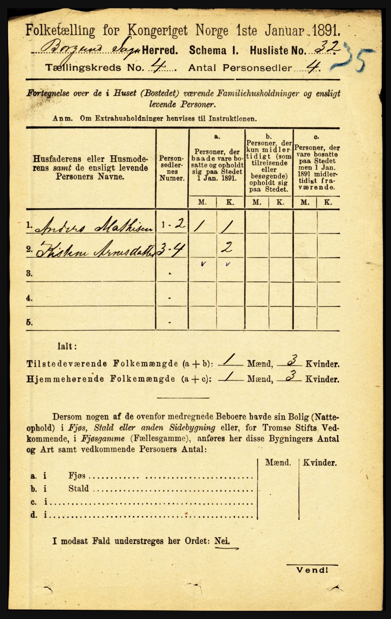 RA, 1891 census for 1423 Borgund, 1891, p. 822