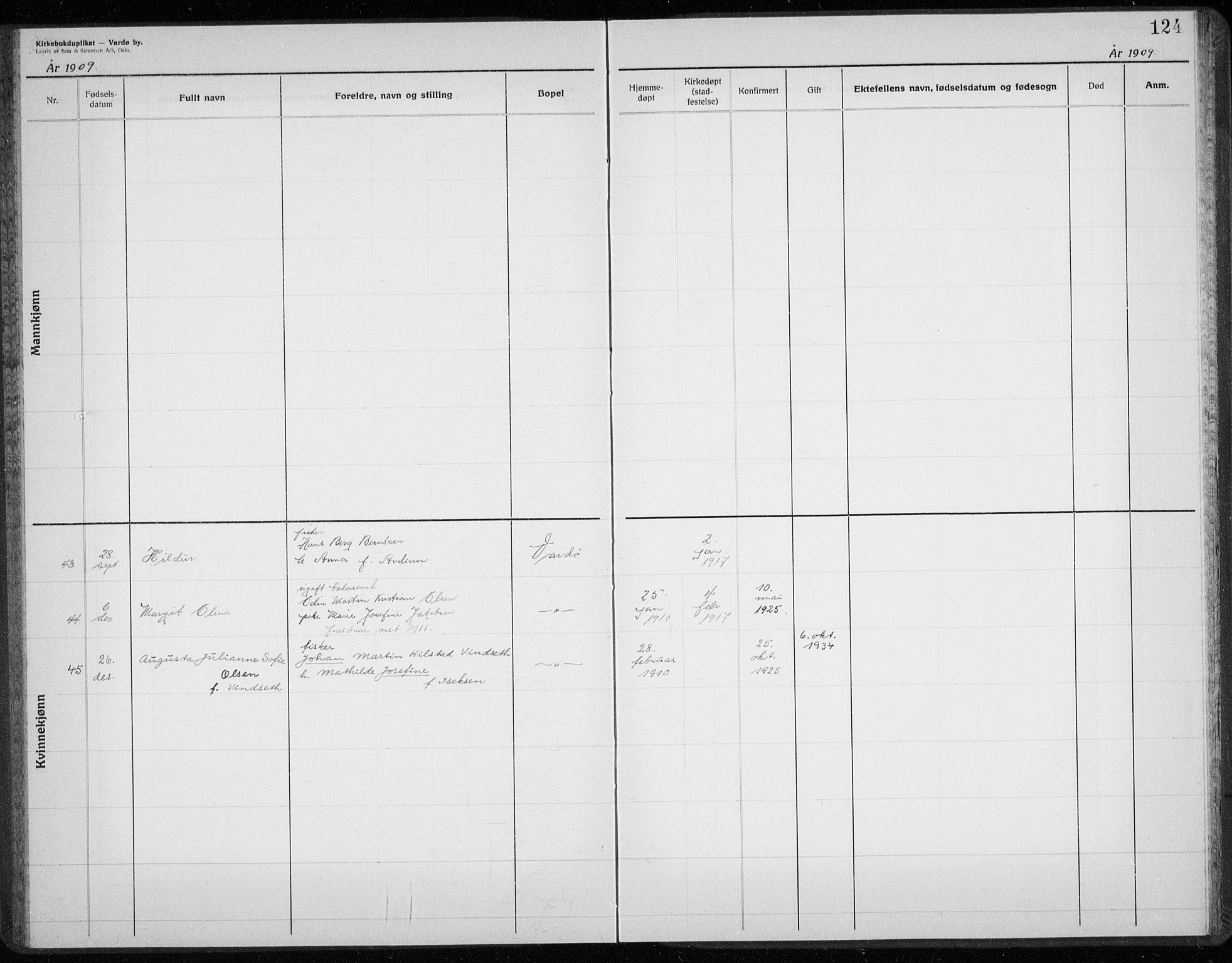 Vardø sokneprestkontor, AV/SATØ-S-1332/H/Hc/L0001kirkerekon: Other parish register no. 1, 1900-1914, p. 124