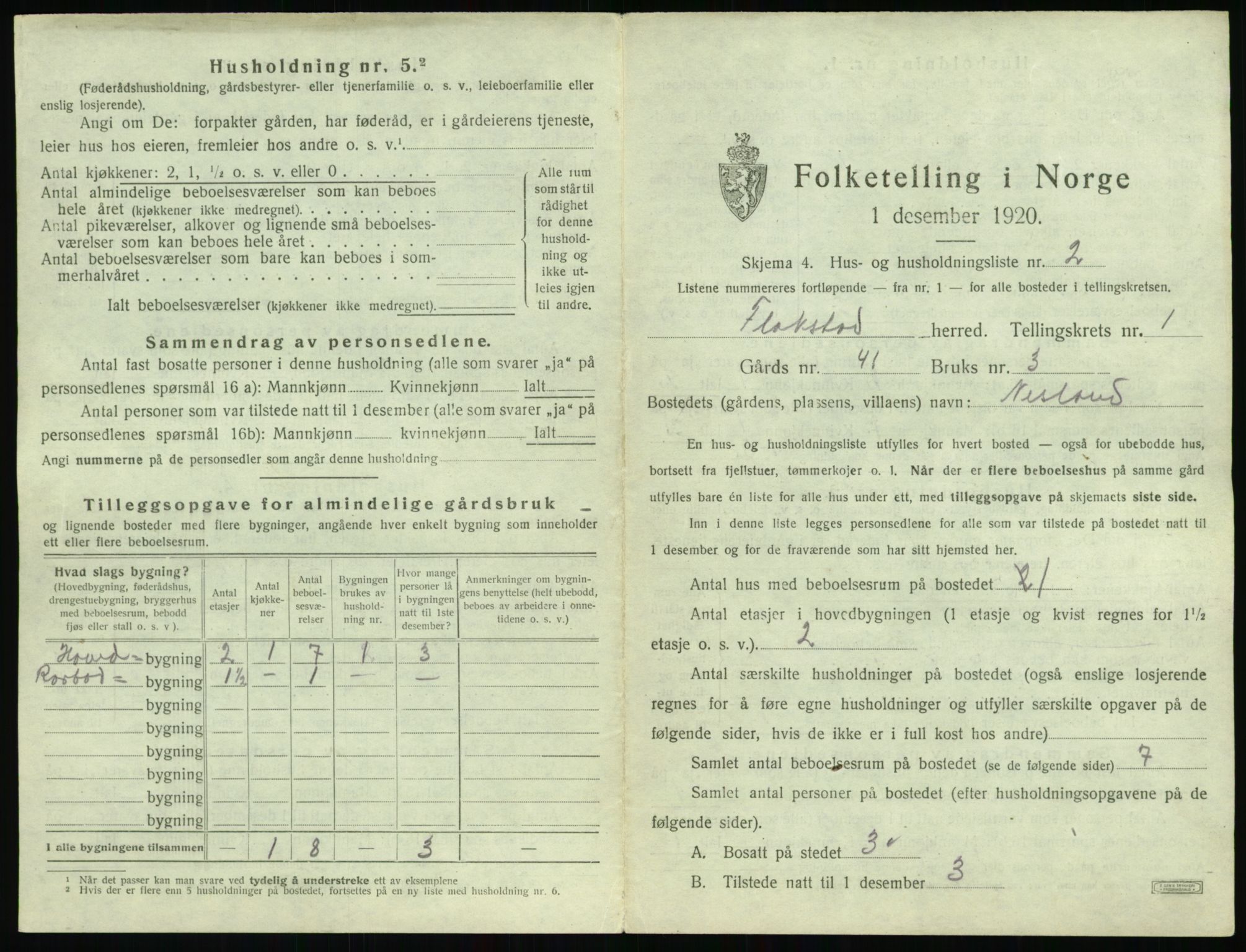 SAT, 1920 census for Flakstad, 1920, p. 29