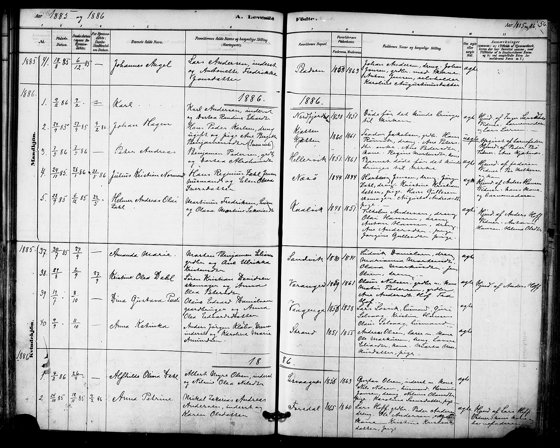 Ministerialprotokoller, klokkerbøker og fødselsregistre - Nordland, SAT/A-1459/841/L0609: Parish register (official) no. 841A12, 1878-1901, p. 56