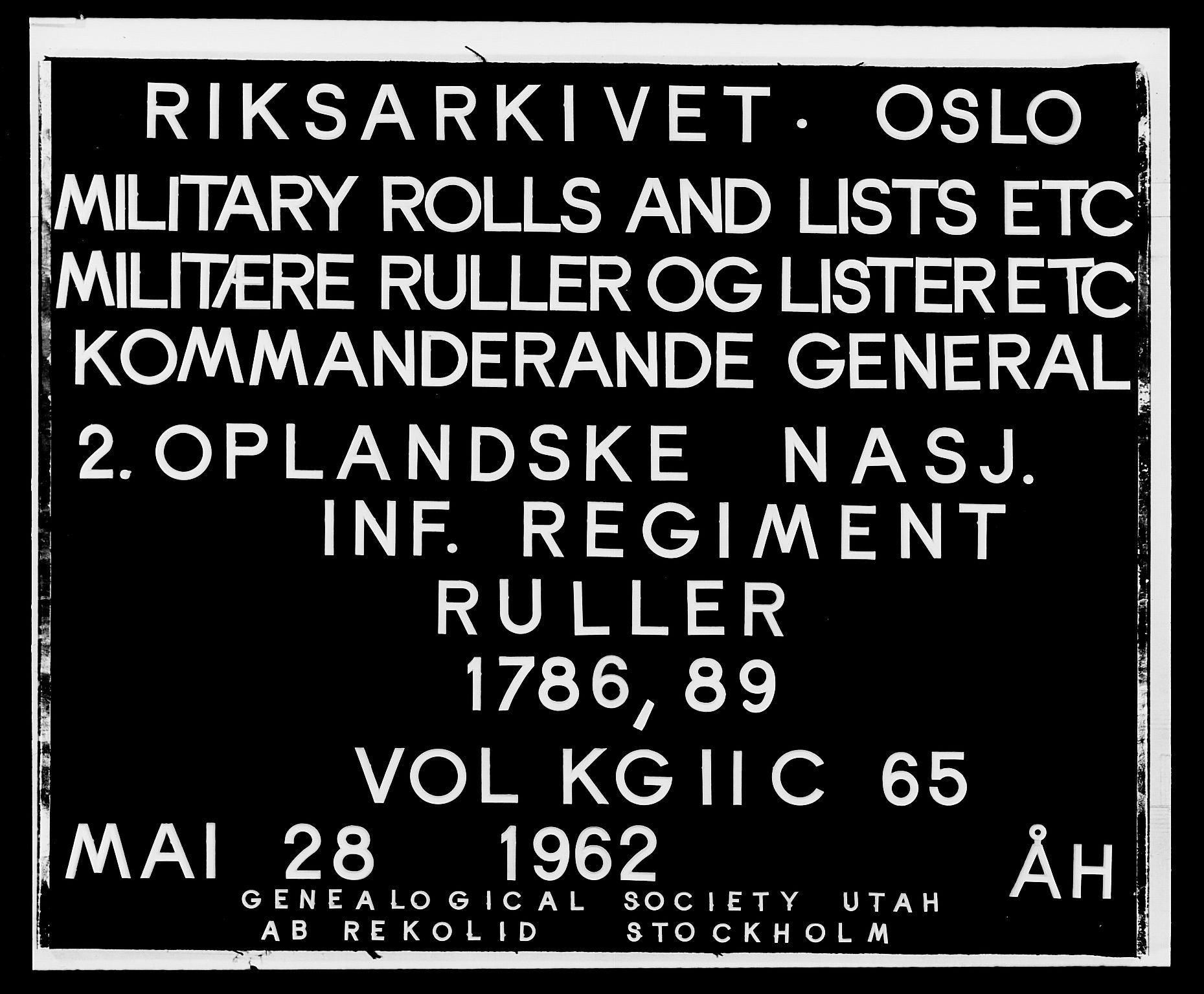 Generalitets- og kommissariatskollegiet, Det kongelige norske kommissariatskollegium, AV/RA-EA-5420/E/Eh/L0065: 2. Opplandske nasjonale infanteriregiment, 1786-1789, p. 1