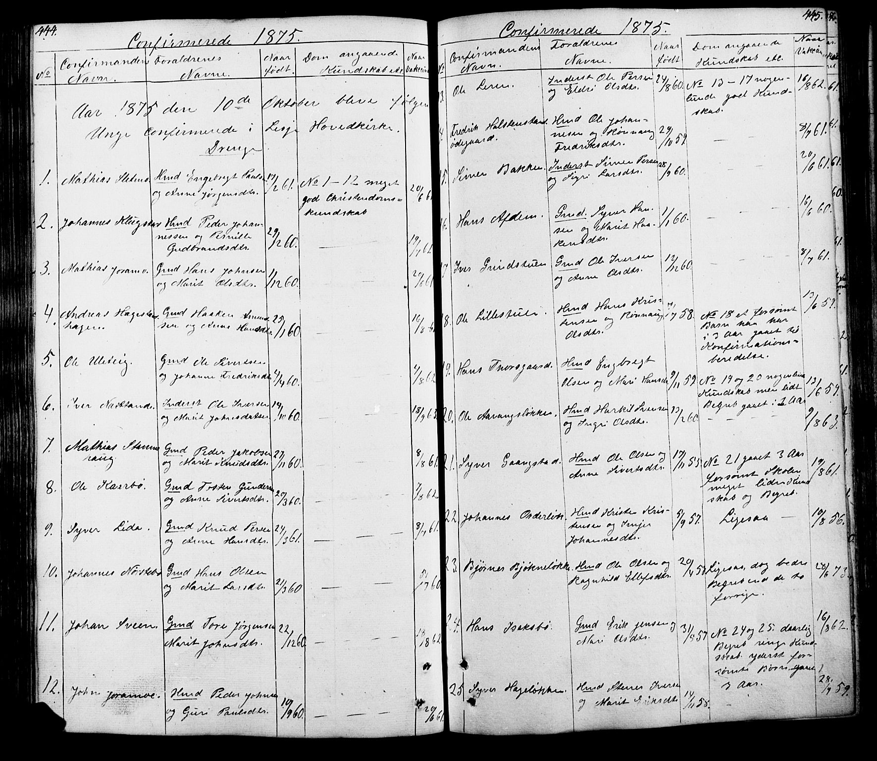 Lesja prestekontor, SAH/PREST-068/H/Ha/Hab/L0005: Parish register (copy) no. 5, 1850-1894, p. 444-445