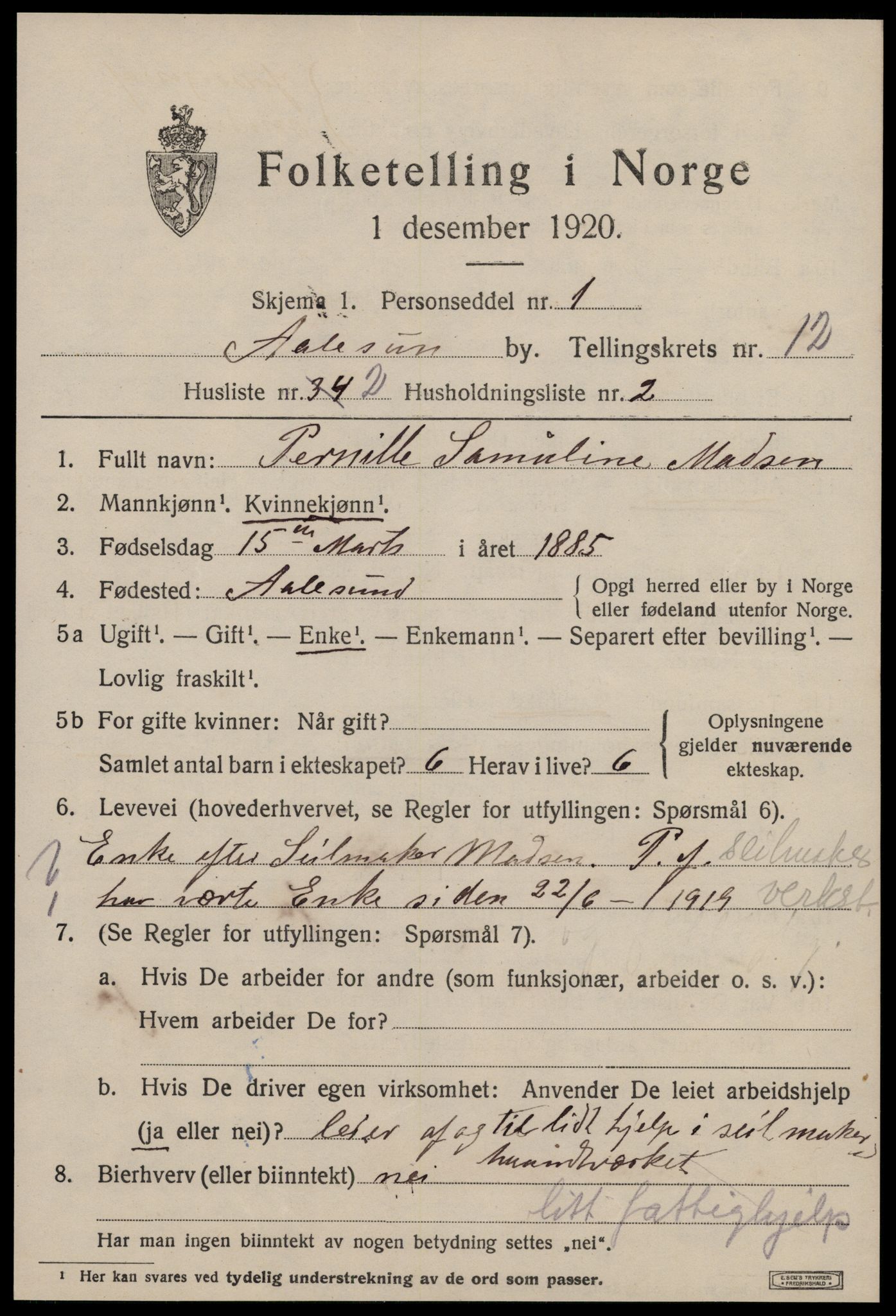 SAT, 1920 census for Ålesund, 1920, p. 26226