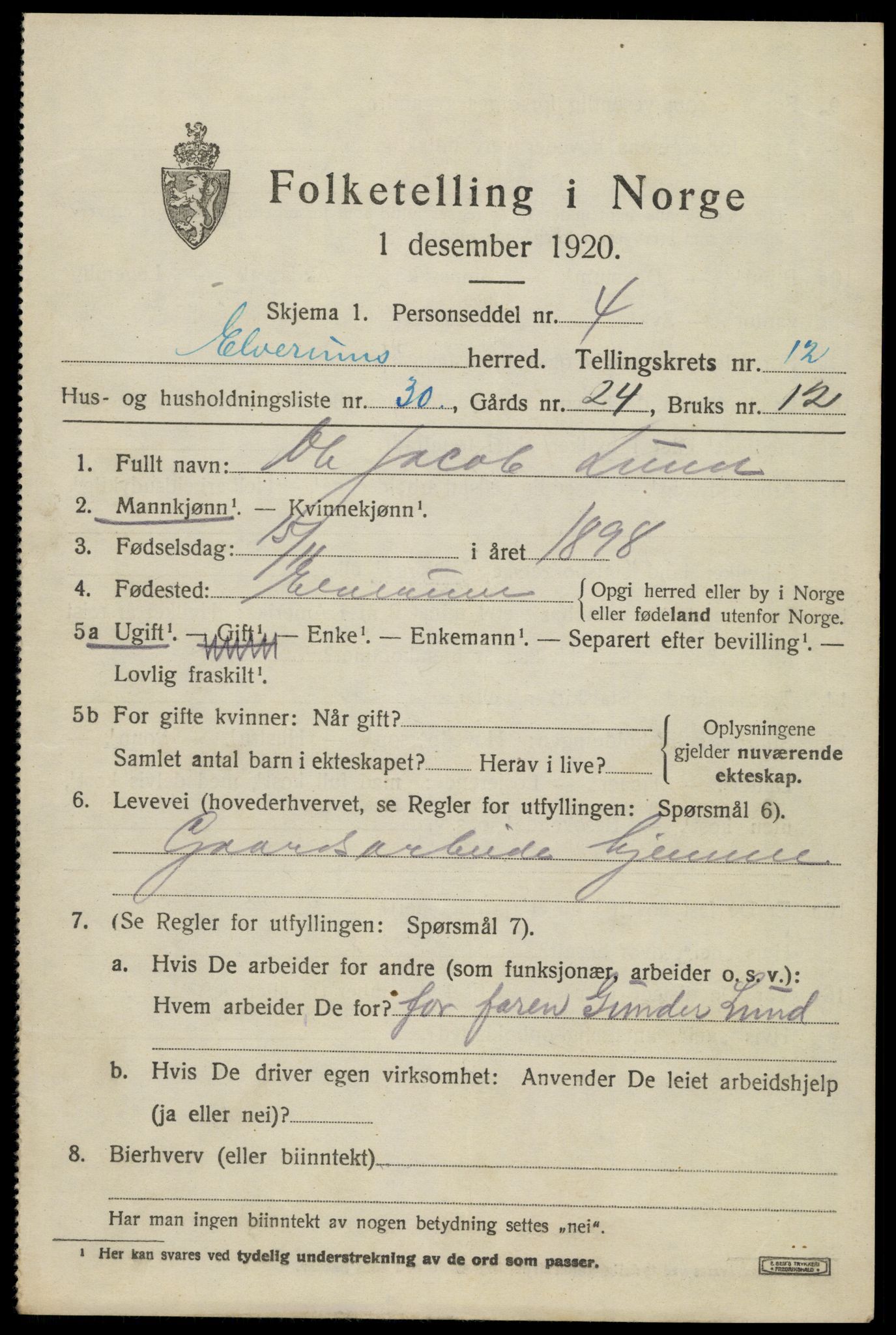 SAH, 1920 census for Elverum, 1920, p. 17264