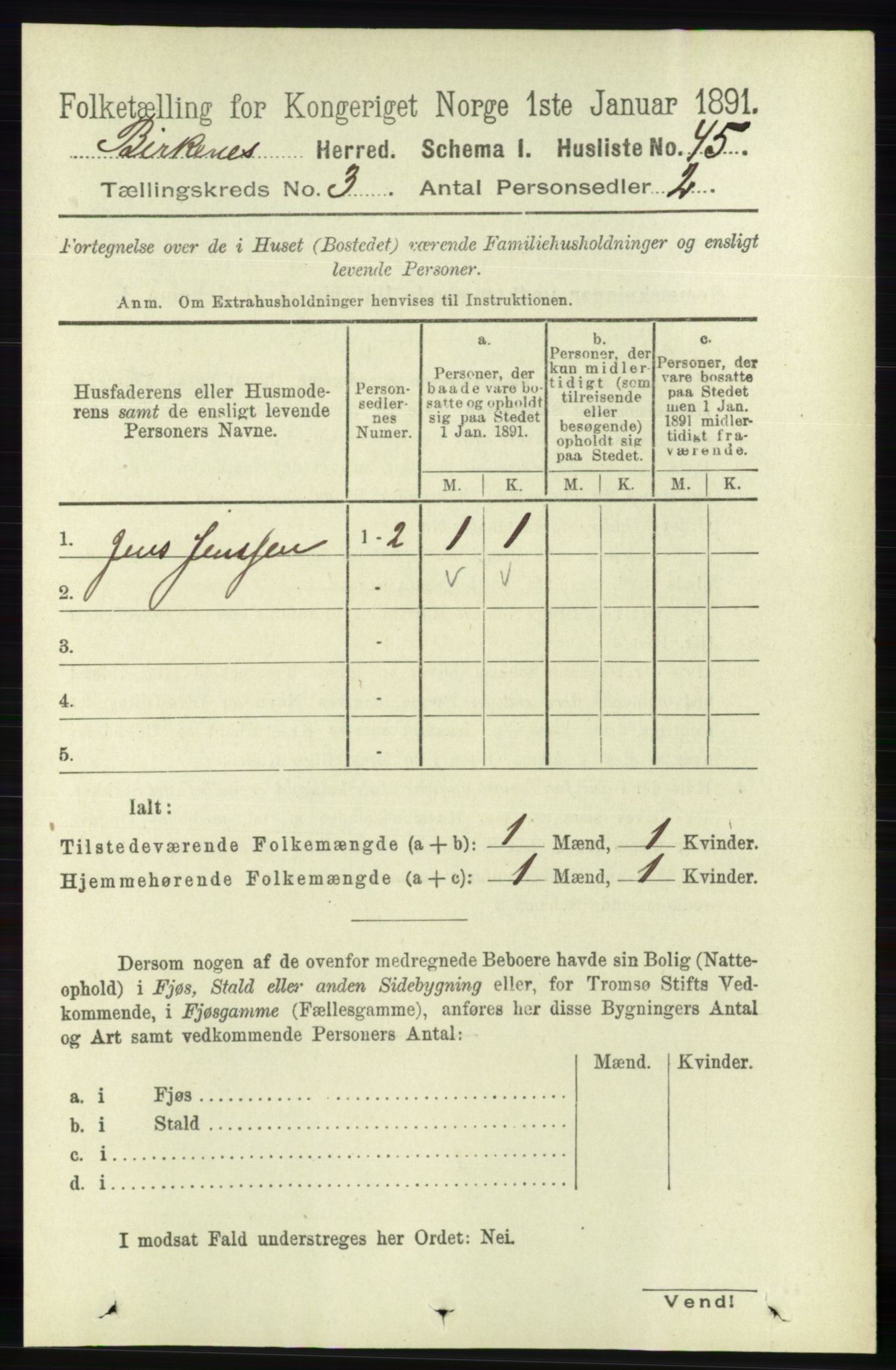 RA, 1891 Census for 0928 Birkenes, 1891, p. 825