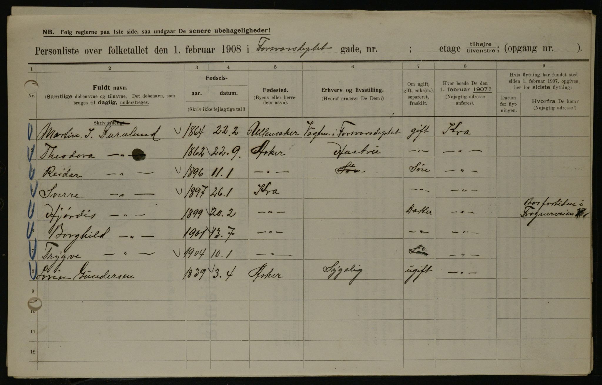 OBA, Municipal Census 1908 for Kristiania, 1908, p. 830