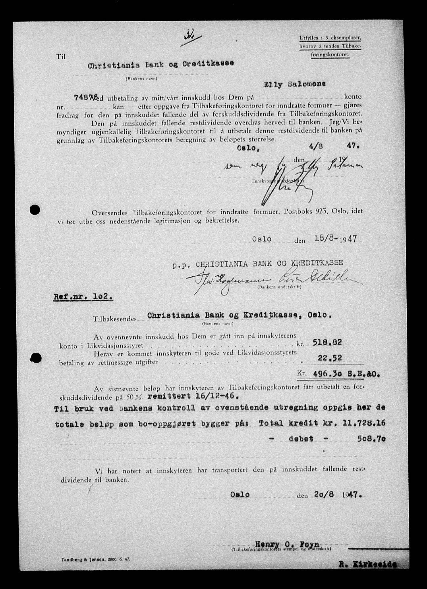 Justisdepartementet, Tilbakeføringskontoret for inndratte formuer, AV/RA-S-1564/H/Hc/Hcc/L0976: --, 1945-1947, p. 13