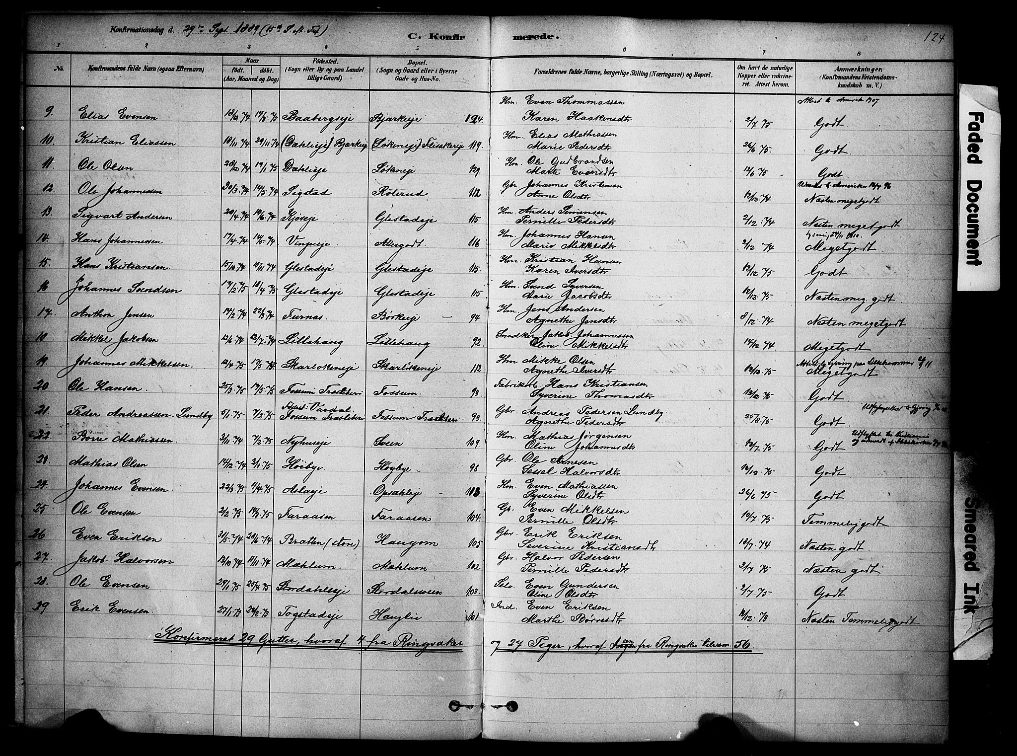 Ringsaker prestekontor, SAH/PREST-014/K/Ka/L0014: Parish register (official) no. 14, 1879-1890, p. 124