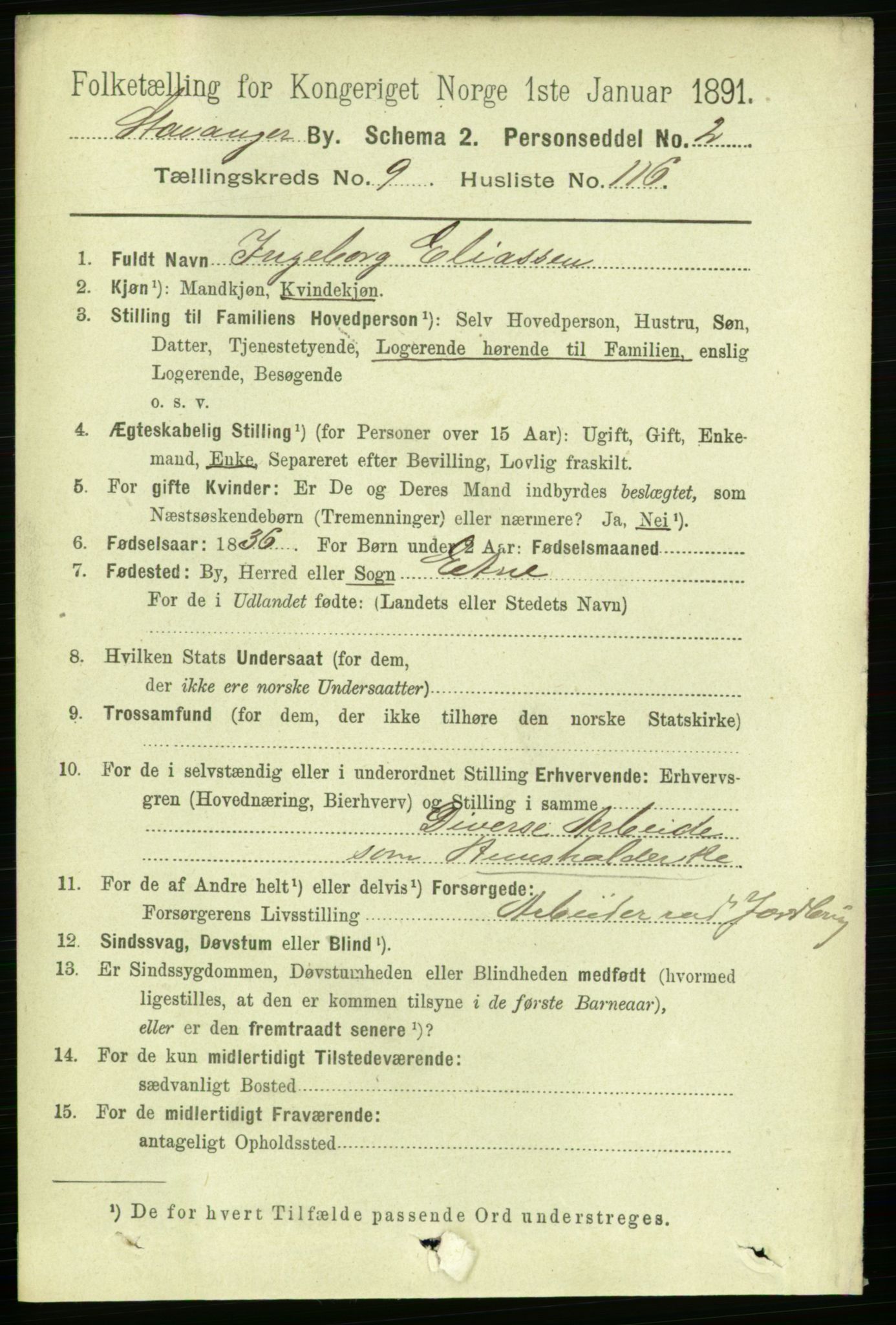 RA, 1891 census for 1103 Stavanger, 1891, p. 13707