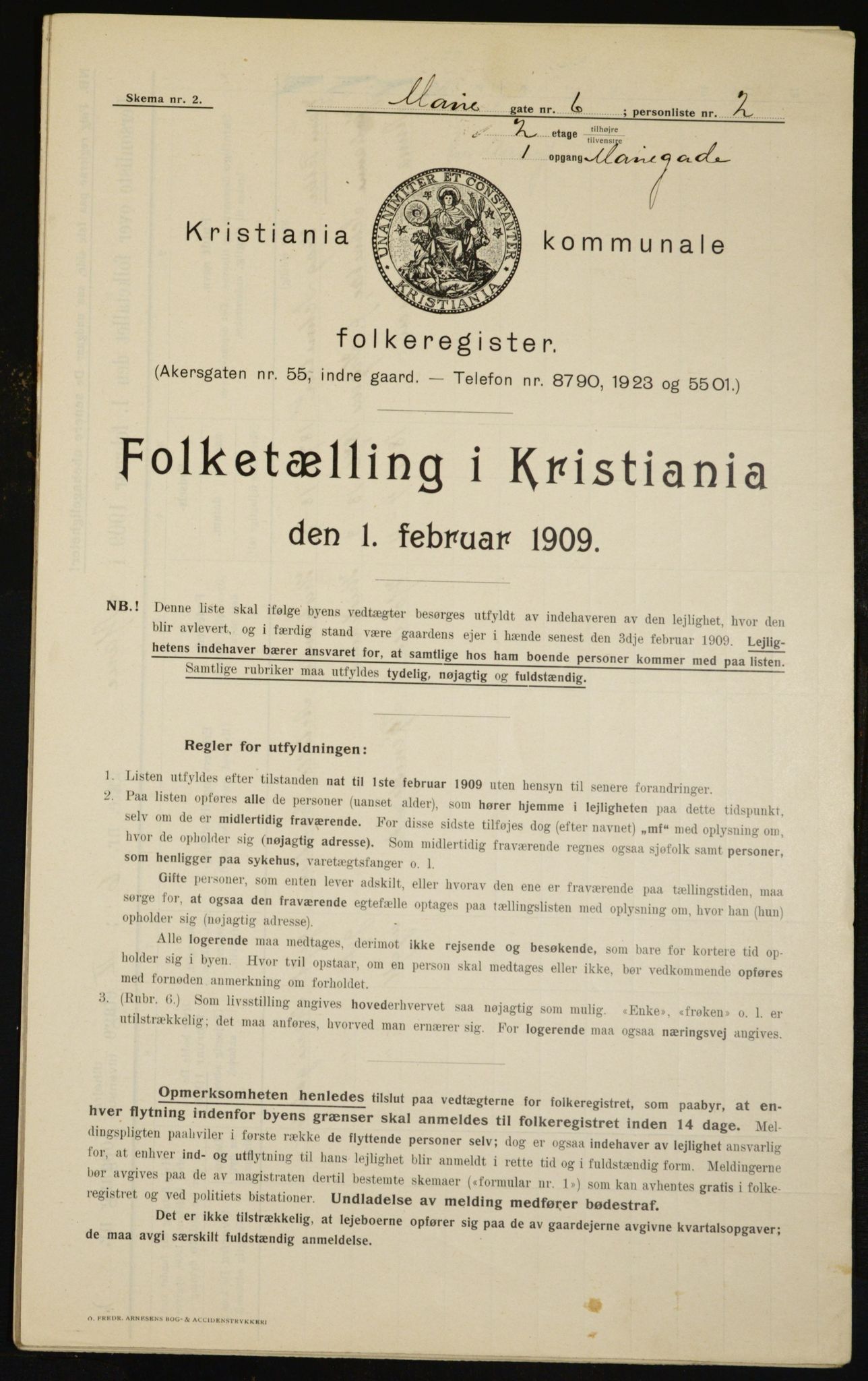 OBA, Municipal Census 1909 for Kristiania, 1909, p. 56913