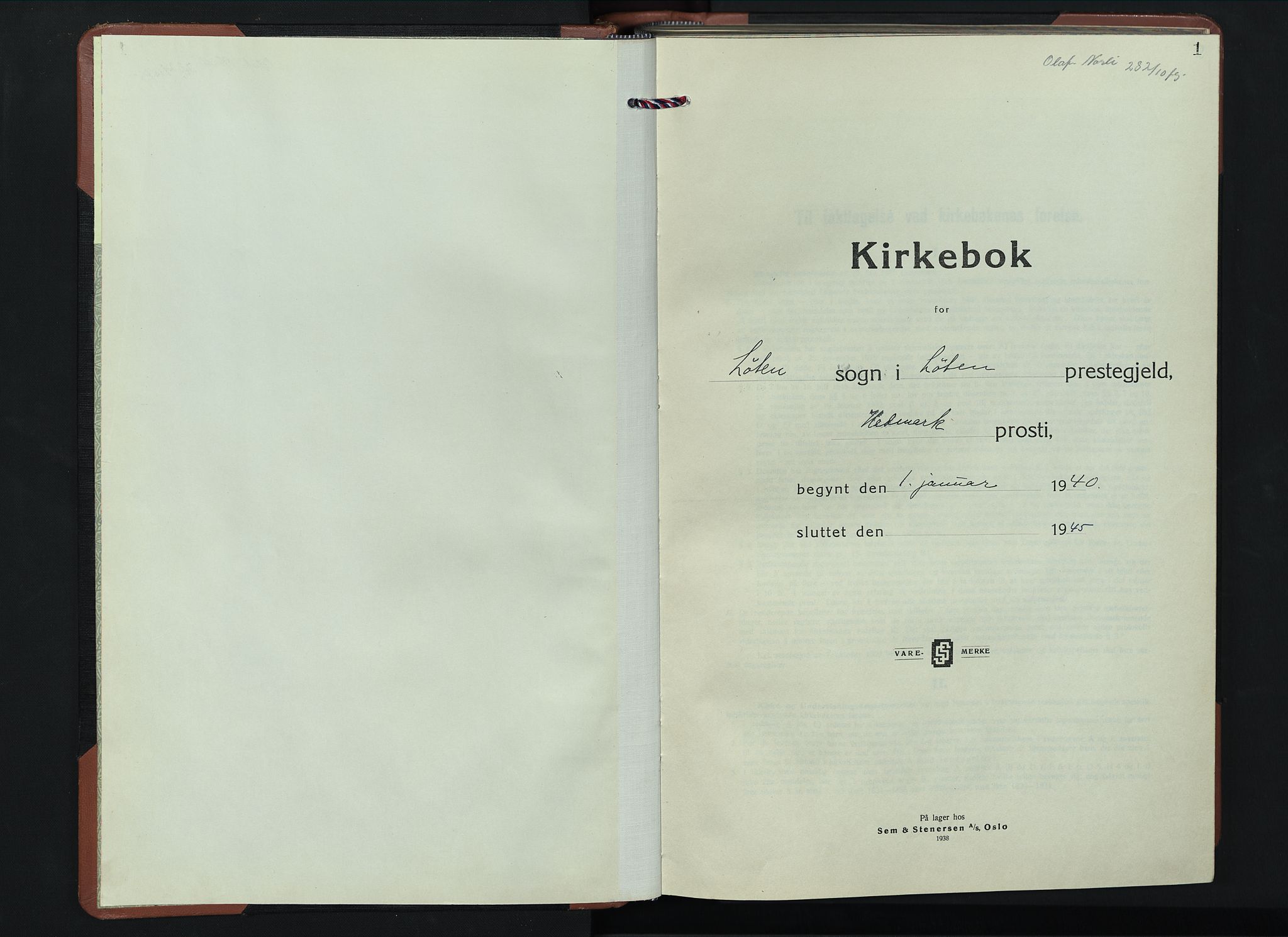 Løten prestekontor, SAH/PREST-022/L/La/L0010: Parish register (copy) no. 10, 1940-1945, p. 1