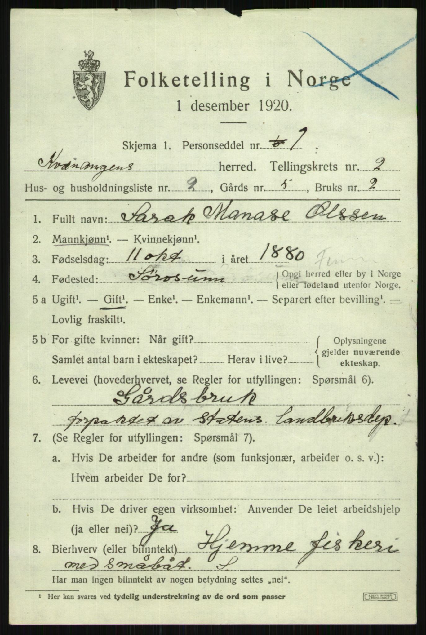 SATØ, 1920 census for Kvænangen, 1920, p. 1226