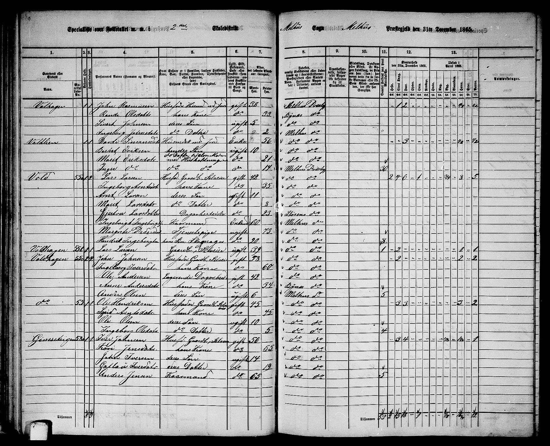 RA, 1865 census for Melhus, 1865, p. 43