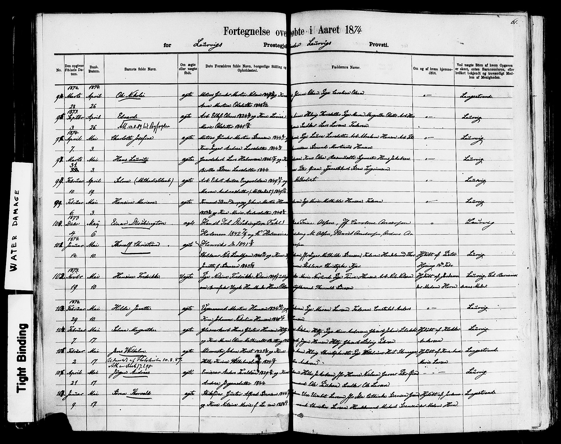 Larvik kirkebøker, AV/SAKO-A-352/F/Fa/L0006: Parish register (official) no. I 6, 1871-1883, p. 61