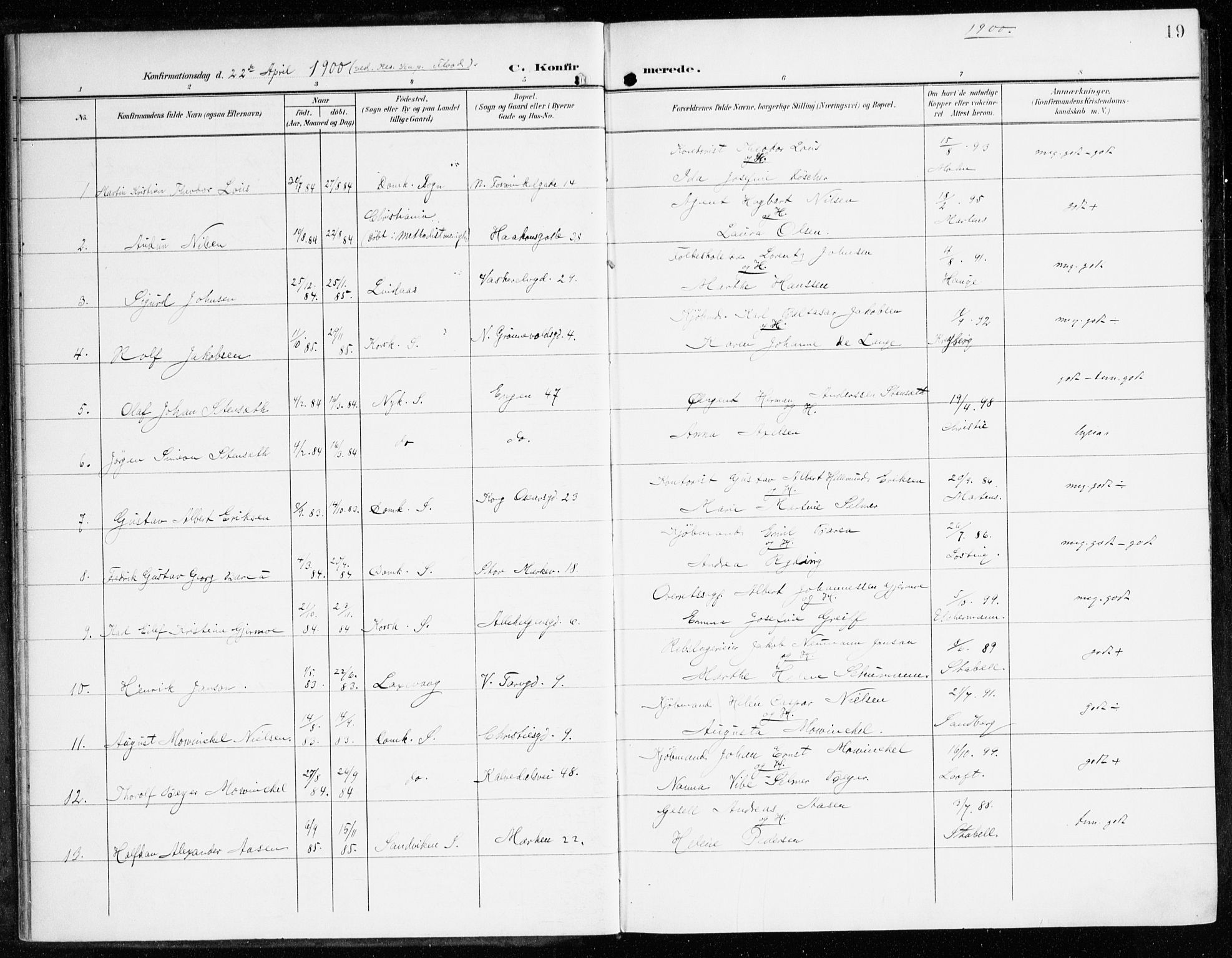Domkirken sokneprestembete, SAB/A-74801/H/Haa/L0031: Parish register (official) no. C 6, 1898-1915, p. 19