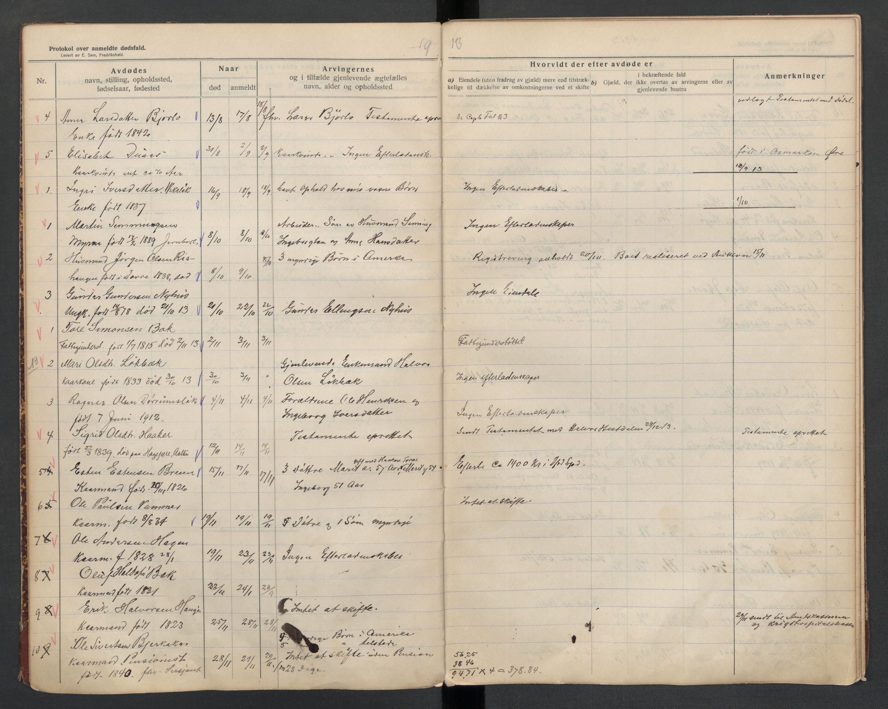 Oppdal lensmannskontor, AV/SAT-A-1073/1/02/L0002: 2.01.02 Dødsfallsprotokoll, 1911-1919