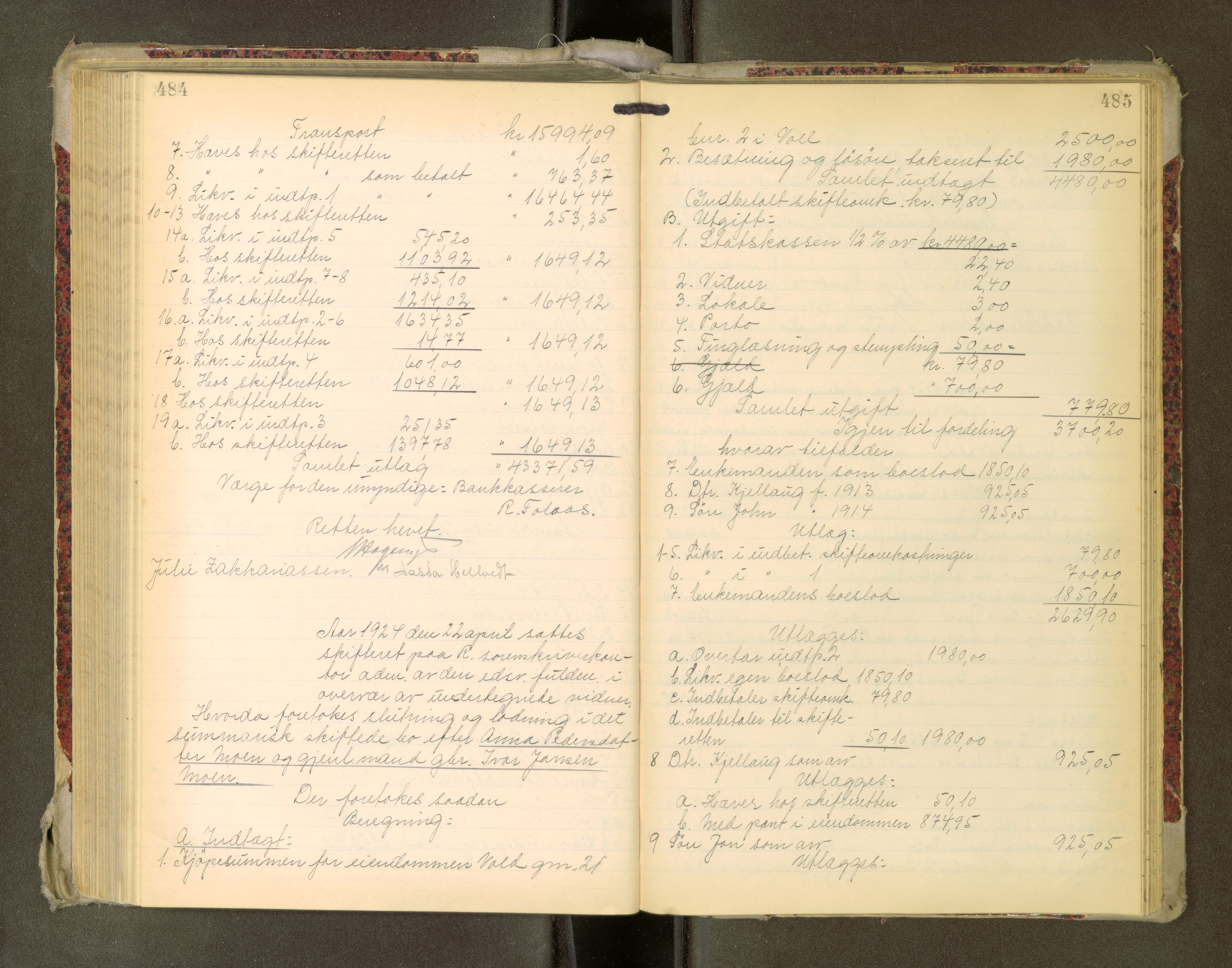 Romsdal sorenskriveri, AV/SAT-A-4149/1/3/3A/L0022: Skifteutlodnings Protokoll, 1920-1924, p. 484-485