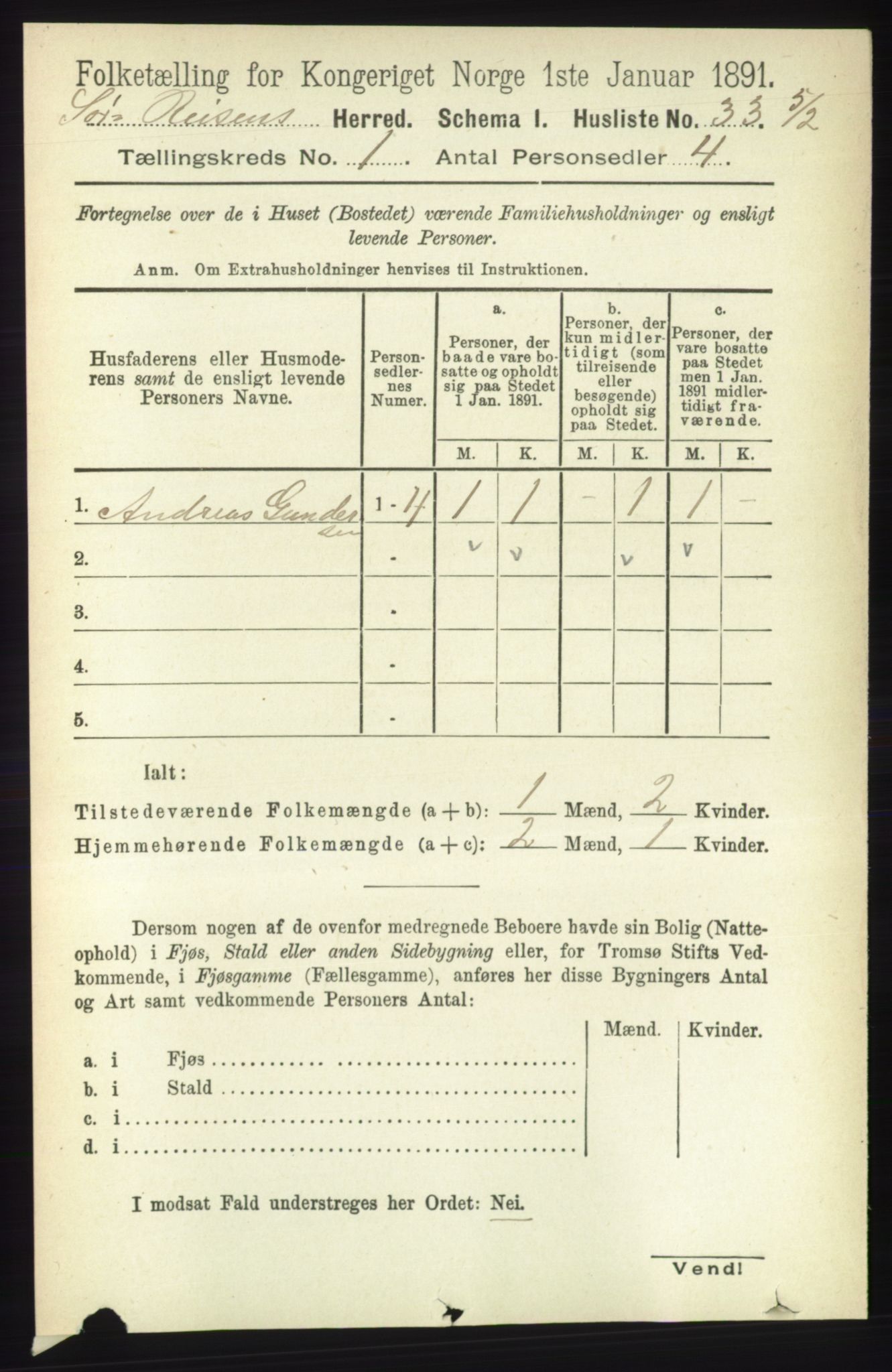 RA, 1891 census for 1925 Sørreisa, 1891, p. 51