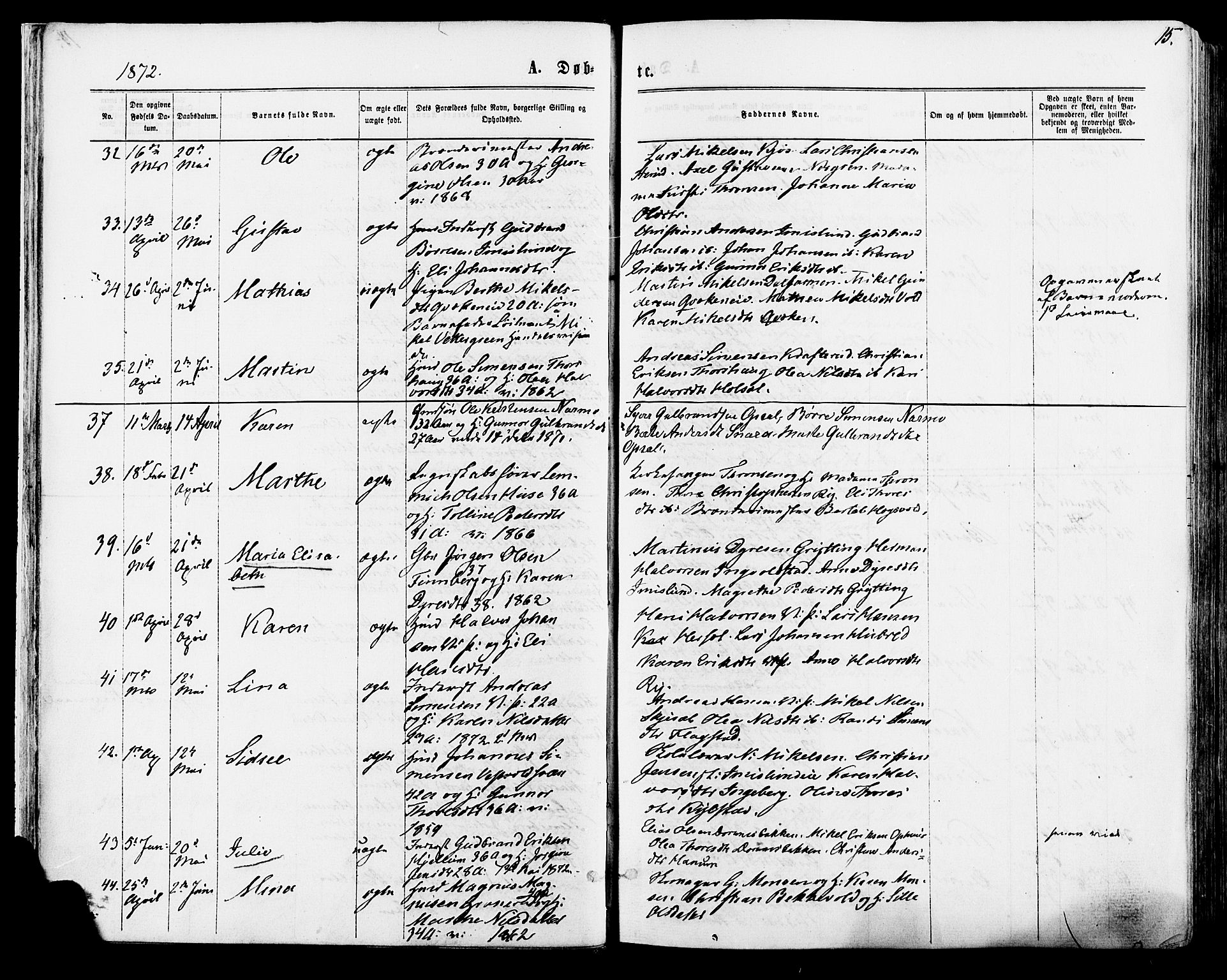 Vang prestekontor, Hedmark, AV/SAH-PREST-008/H/Ha/Haa/L0015: Parish register (official) no. 15, 1871-1885, p. 15