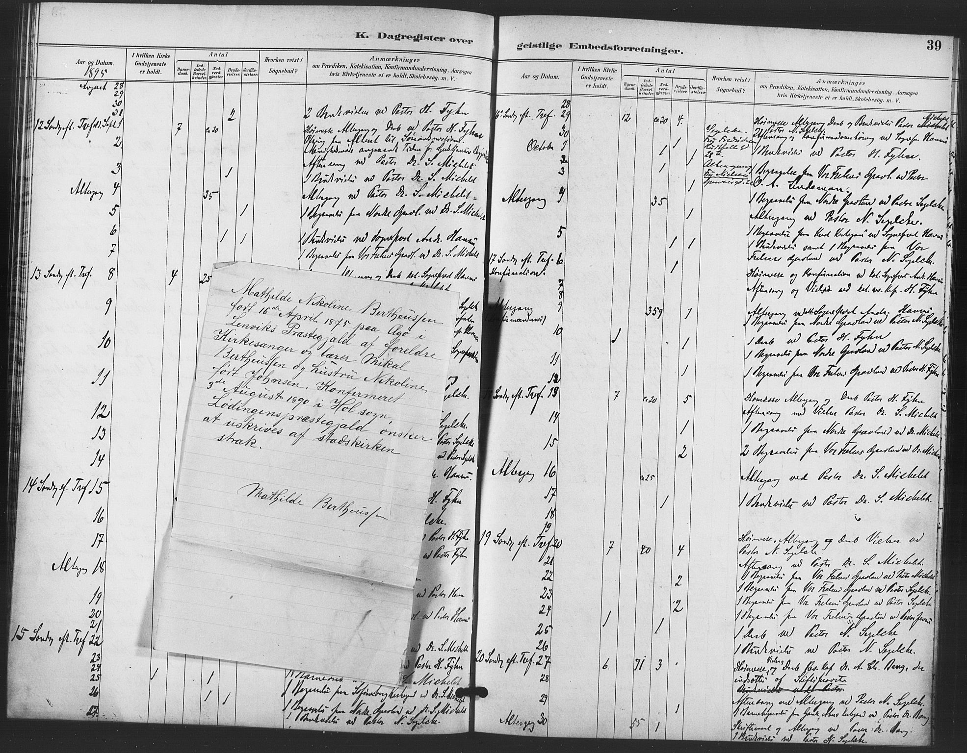 Trefoldighet prestekontor Kirkebøker, SAO/A-10882/I/Ia/L0005: Diary records no. 5, 1890-1905, p. 39