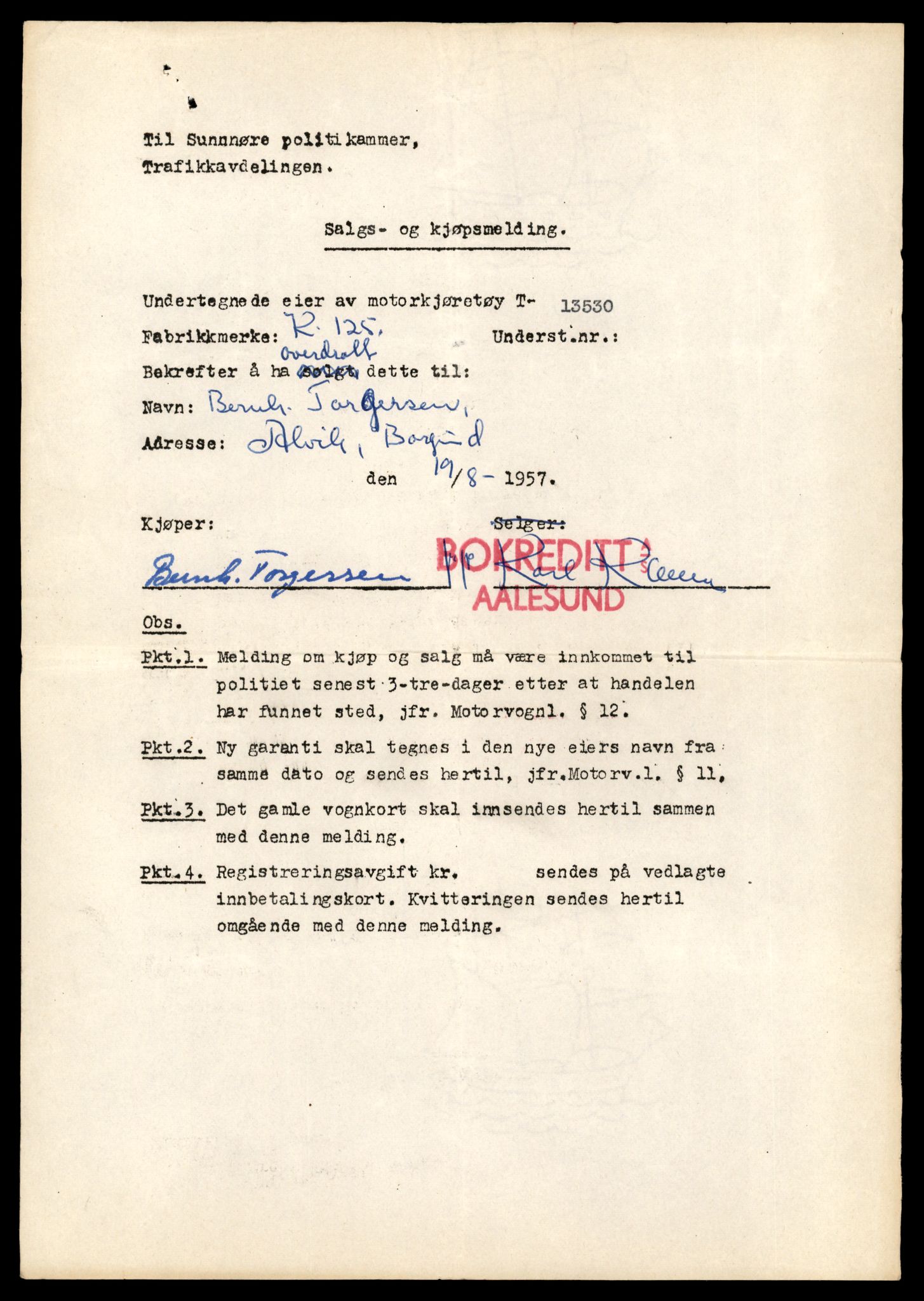 Møre og Romsdal vegkontor - Ålesund trafikkstasjon, AV/SAT-A-4099/F/Fe/L0039: Registreringskort for kjøretøy T 13361 - T 13530, 1927-1998, p. 3015