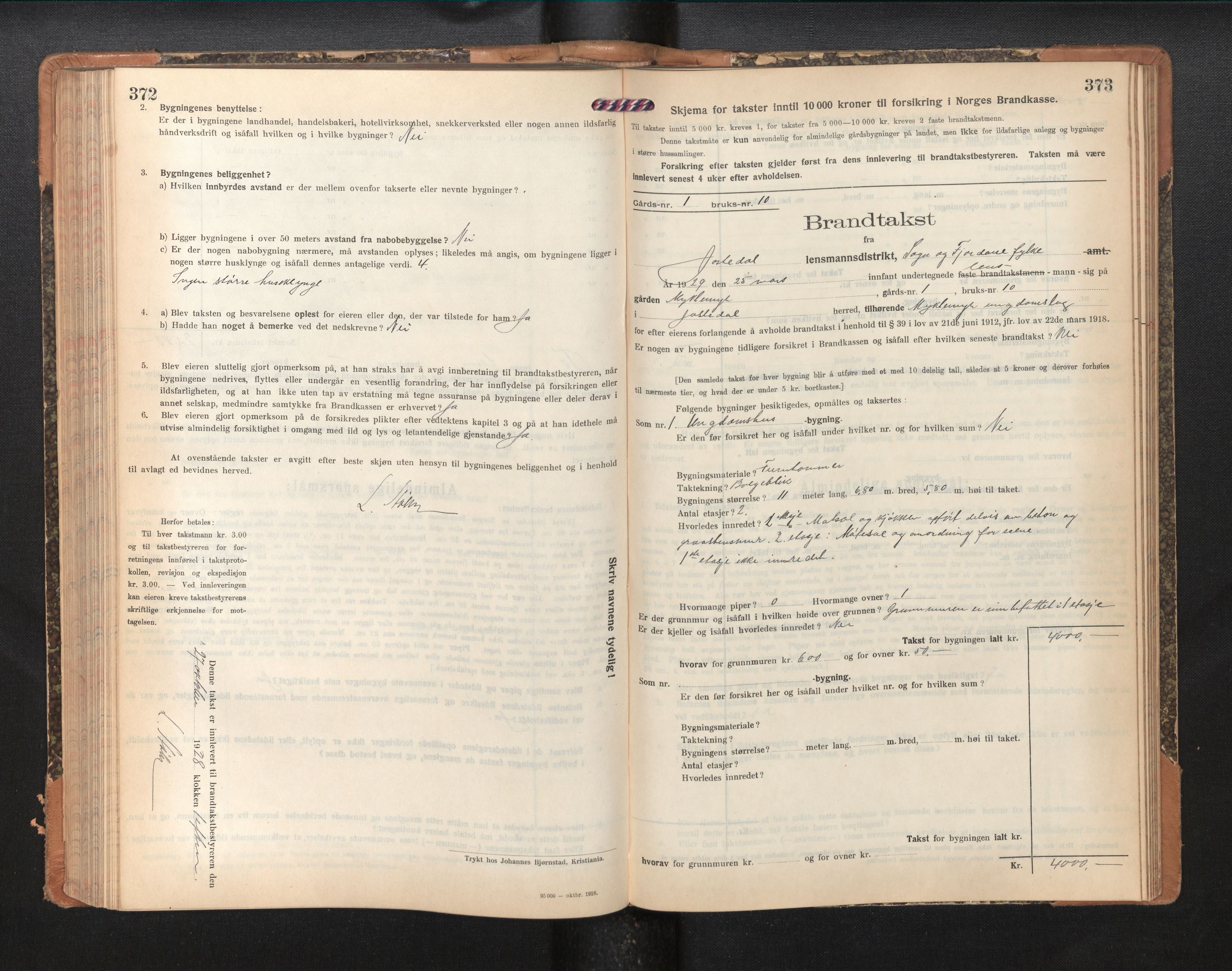 Lensmannen i Jostedal, SAB/A-28601/0012/L0005: Branntakstprotokoll, skjematakst, 1921-1935, p. 372-373