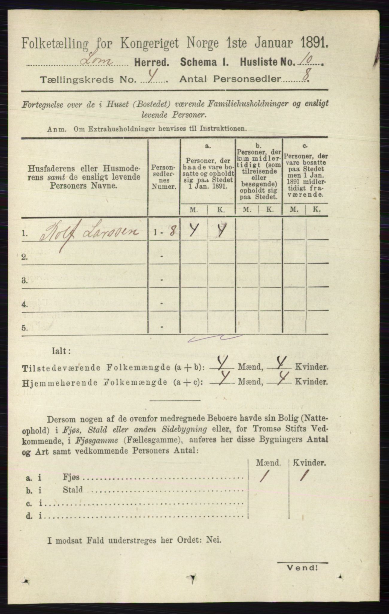 RA, 1891 census for 0514 Lom, 1891, p. 1465