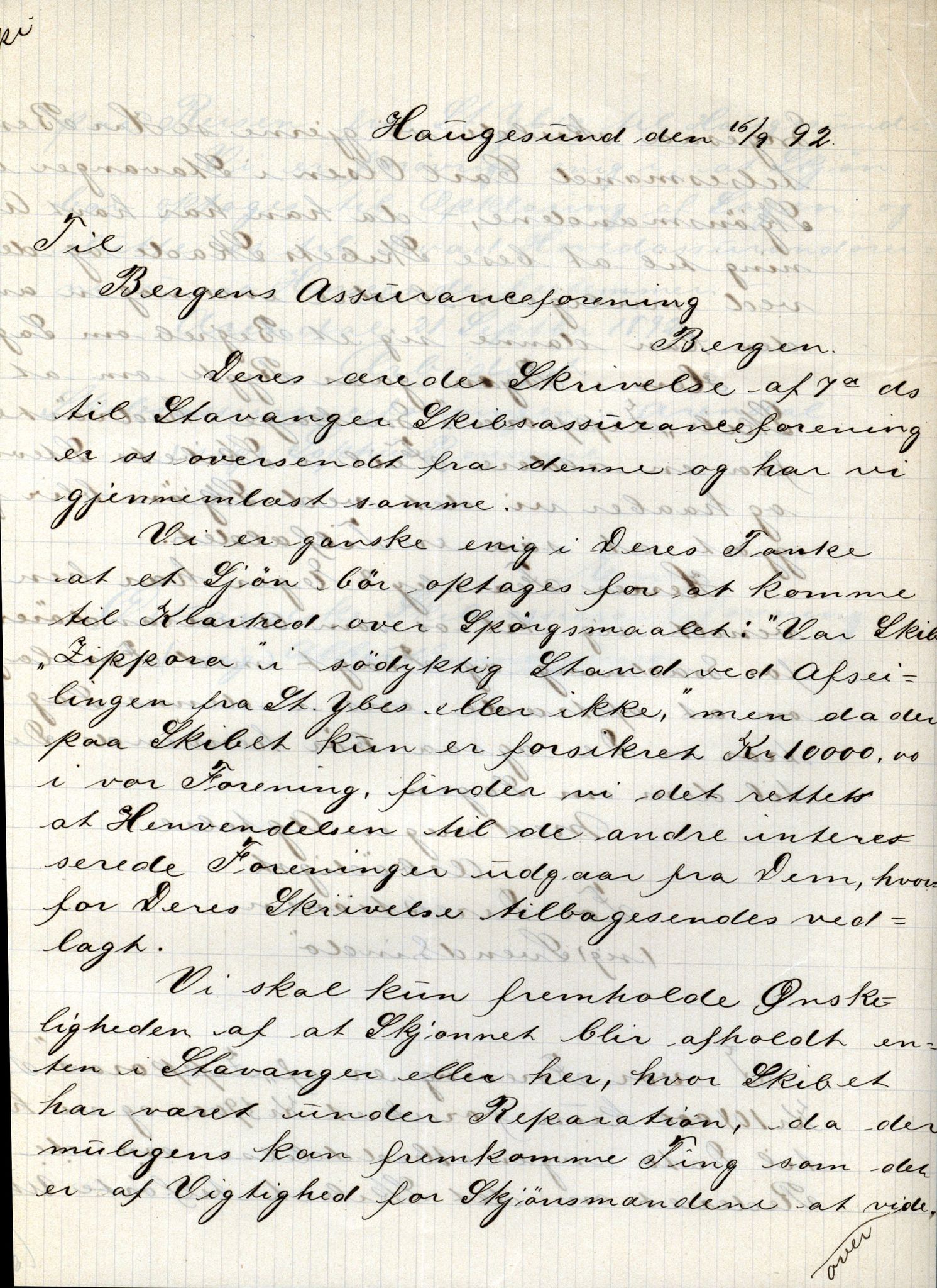 Pa 63 - Østlandske skibsassuranceforening, VEMU/A-1079/G/Ga/L0028/0004: Havaridokumenter / Hurtig, Helene, Hans Nielsen Hauge, Telefon, Zeppora, 1892, p. 22