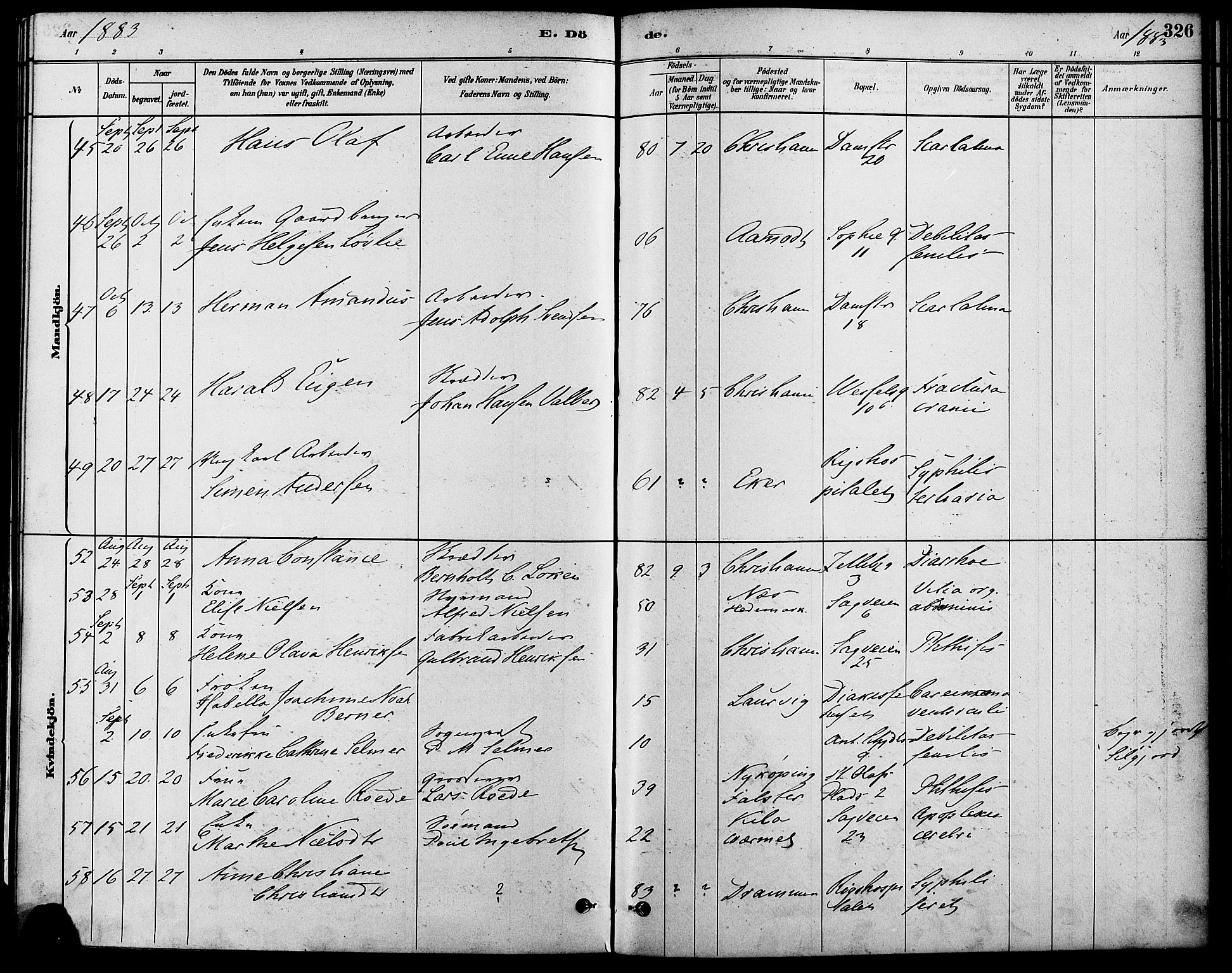 Gamle Aker prestekontor Kirkebøker, AV/SAO-A-10617a/F/L0006: Parish register (official) no. 6, 1880-1887, p. 326