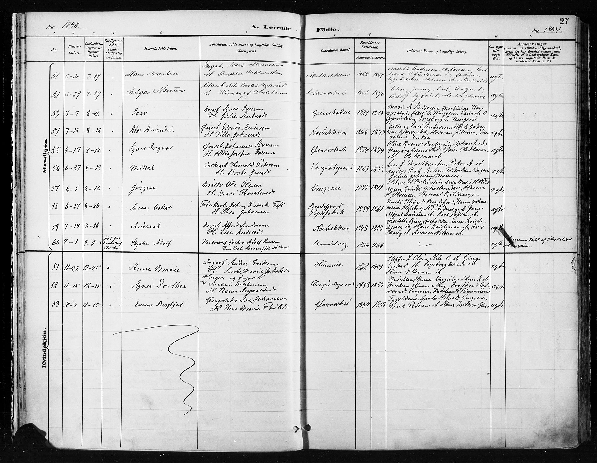 Jevnaker prestekontor, AV/SAH-PREST-116/H/Ha/Haa/L0009: Parish register (official) no. 9, 1891-1901, p. 27