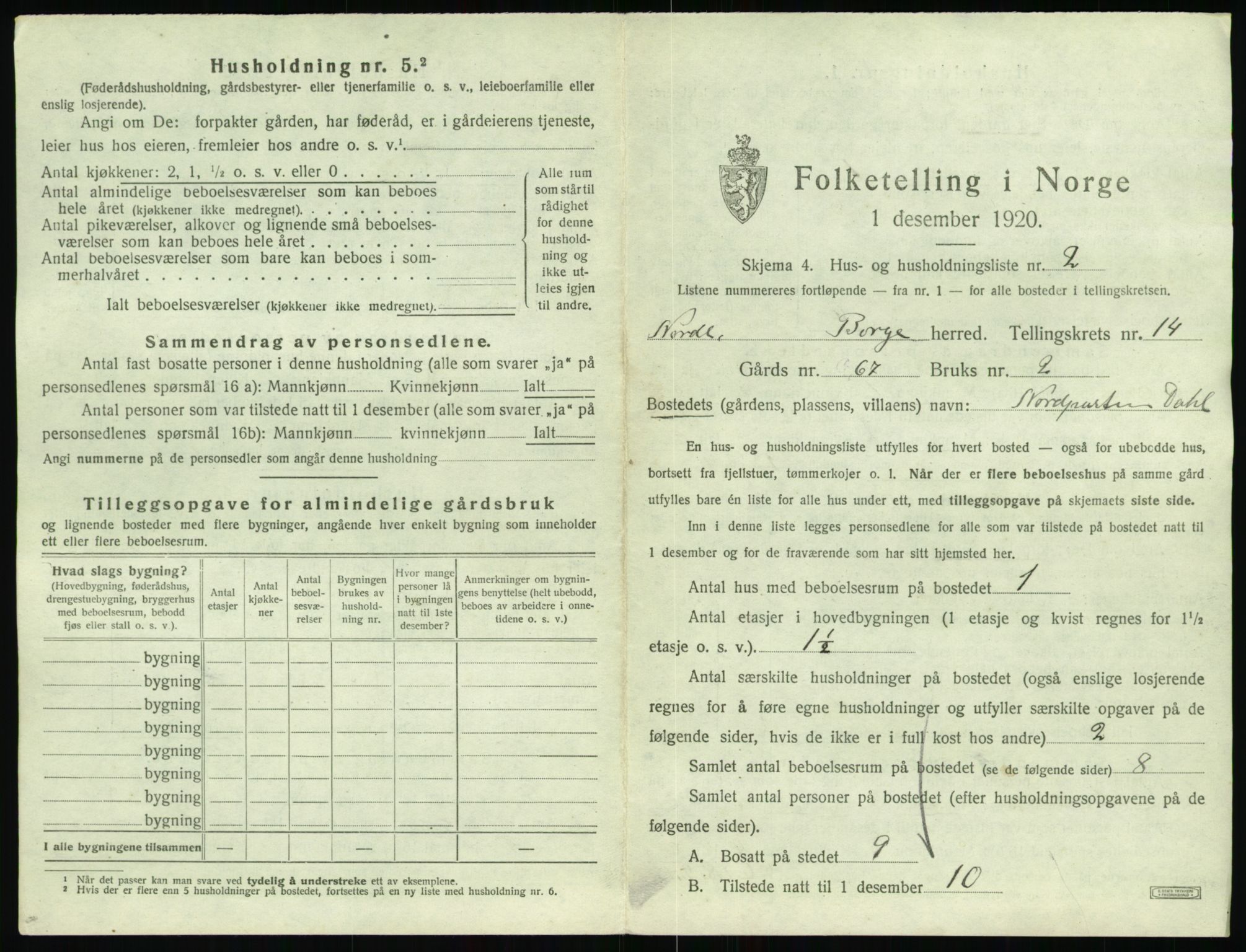 SAT, 1920 census for Borge, 1920, p. 1475