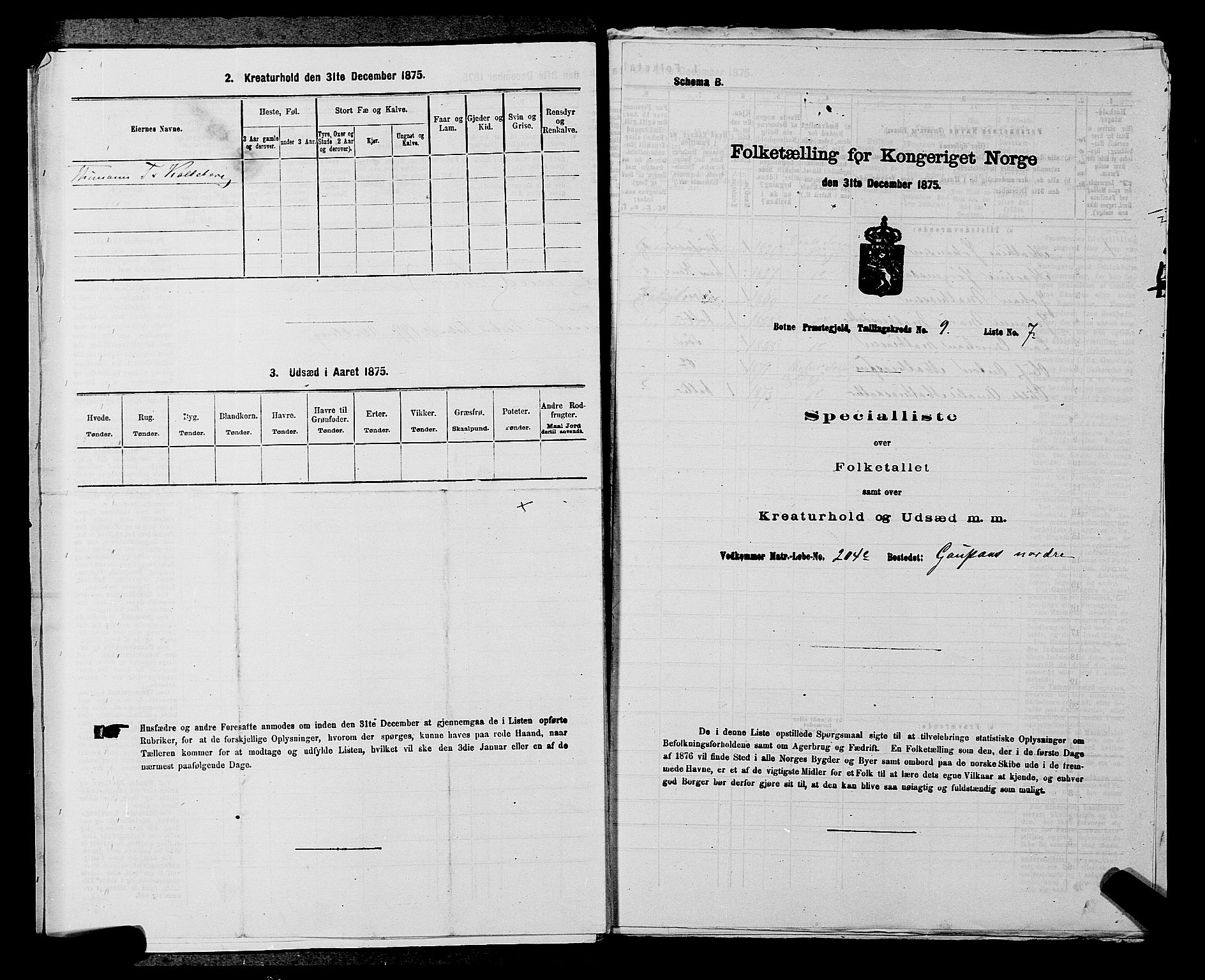 SAKO, 1875 census for 0715P Botne, 1875, p. 732