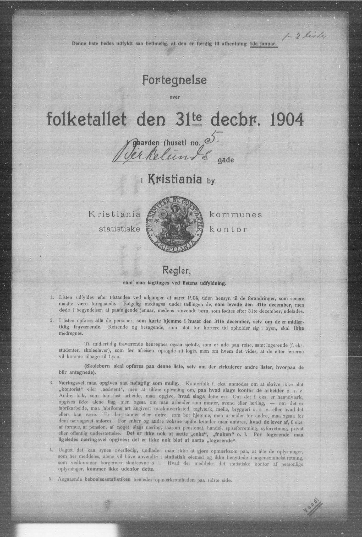 OBA, Municipal Census 1904 for Kristiania, 1904, p. 1133