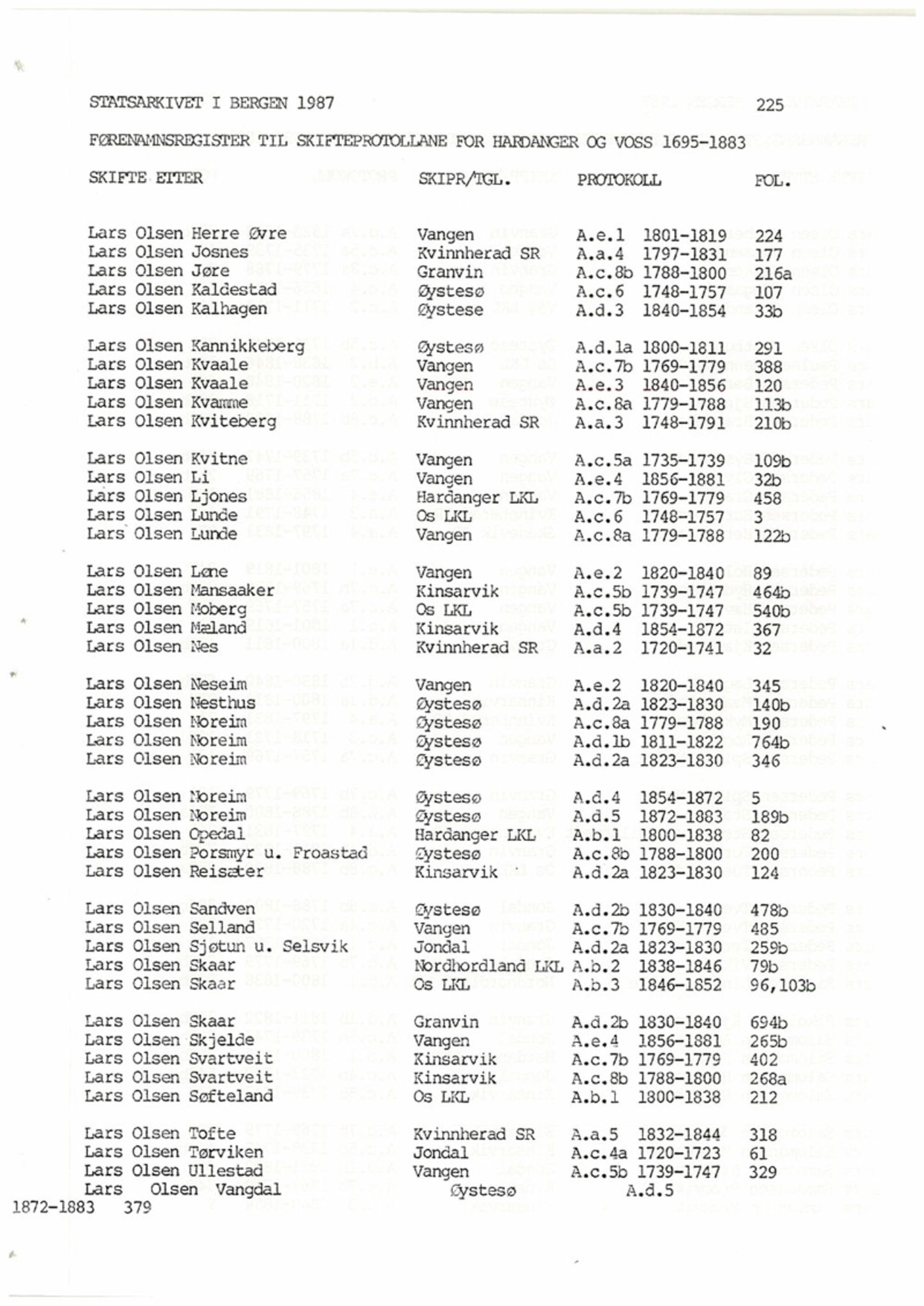 Hardanger og Voss sorenskriveri, AV/SAB-A-2501/4, 1695-1883, p. 225