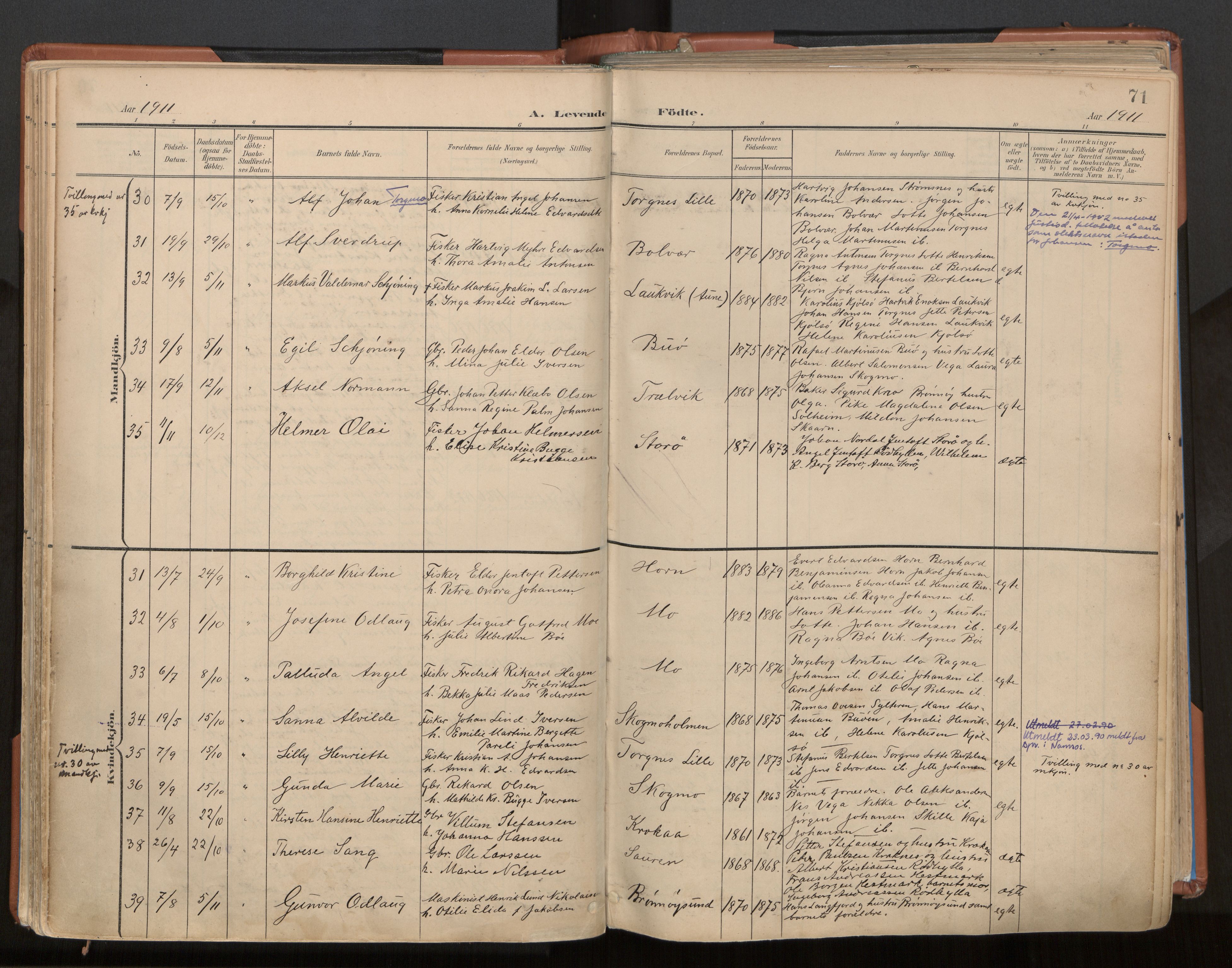 Ministerialprotokoller, klokkerbøker og fødselsregistre - Nordland, AV/SAT-A-1459/813/L0201: Parish register (official) no. 813A11, 1901-1918, p. 71