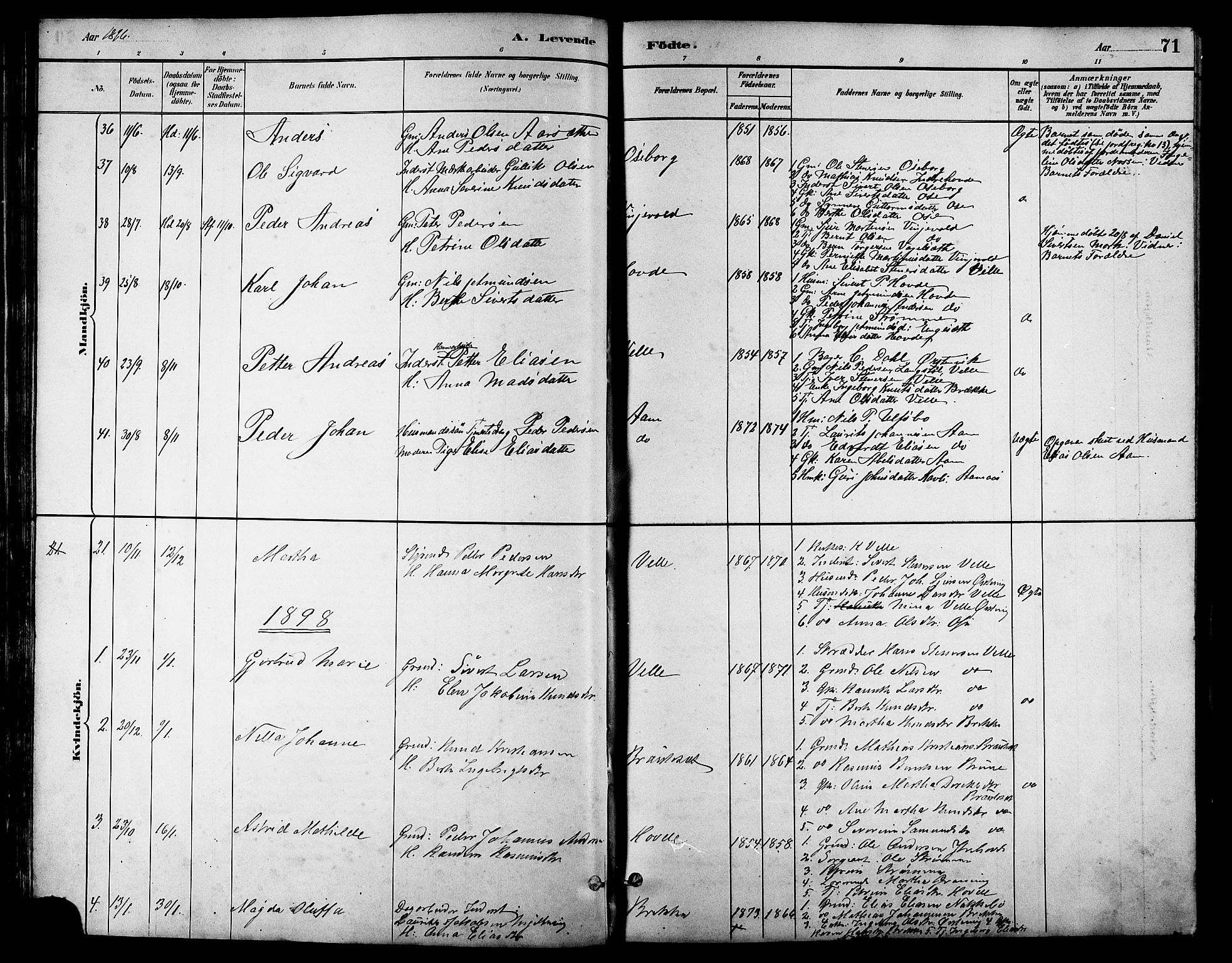 Ministerialprotokoller, klokkerbøker og fødselsregistre - Møre og Romsdal, AV/SAT-A-1454/513/L0189: Parish register (copy) no. 513C03, 1883-1904, p. 71