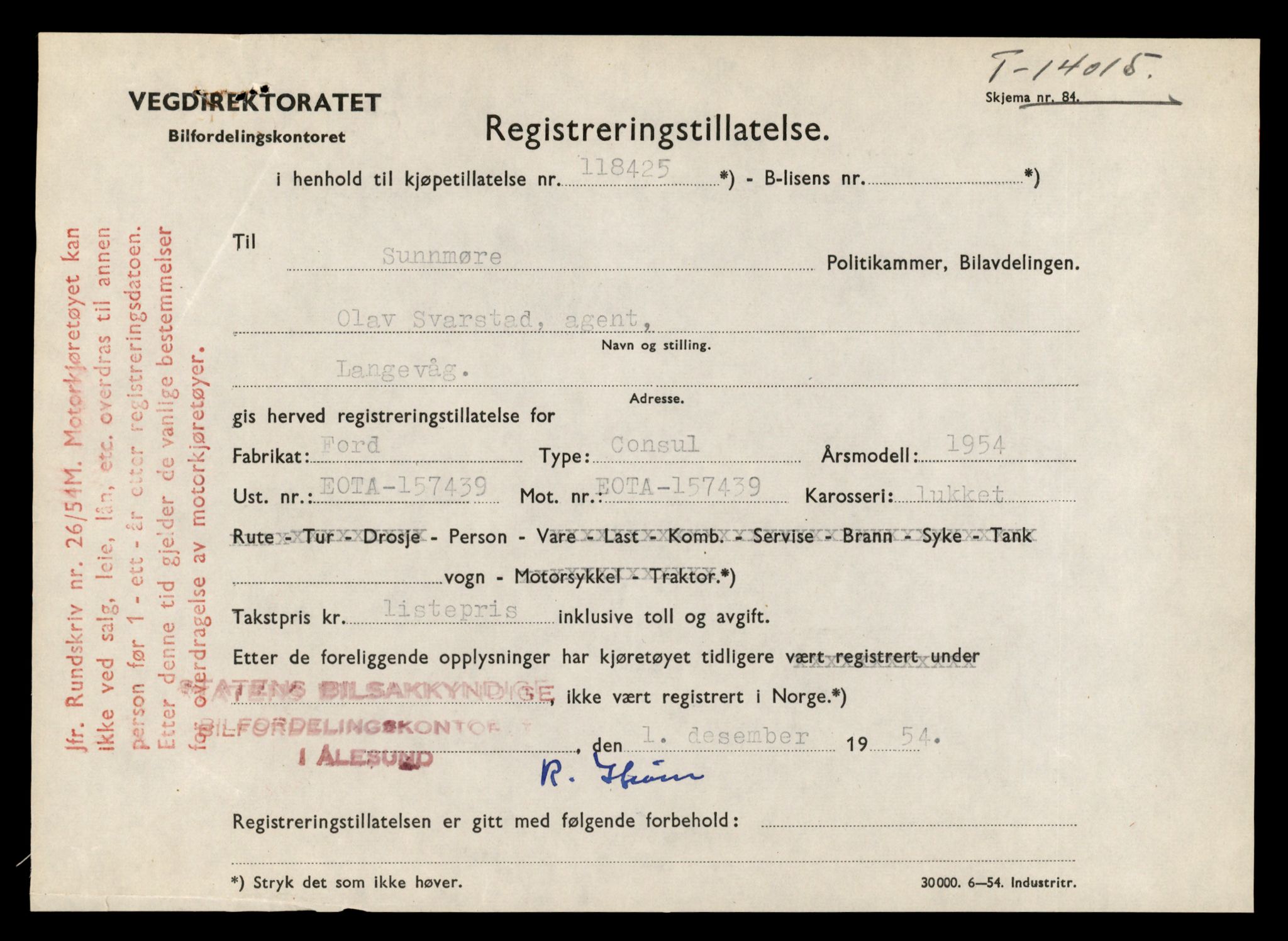 Møre og Romsdal vegkontor - Ålesund trafikkstasjon, AV/SAT-A-4099/F/Fe/L0042: Registreringskort for kjøretøy T 13906 - T 14079, 1927-1998, p. 1595
