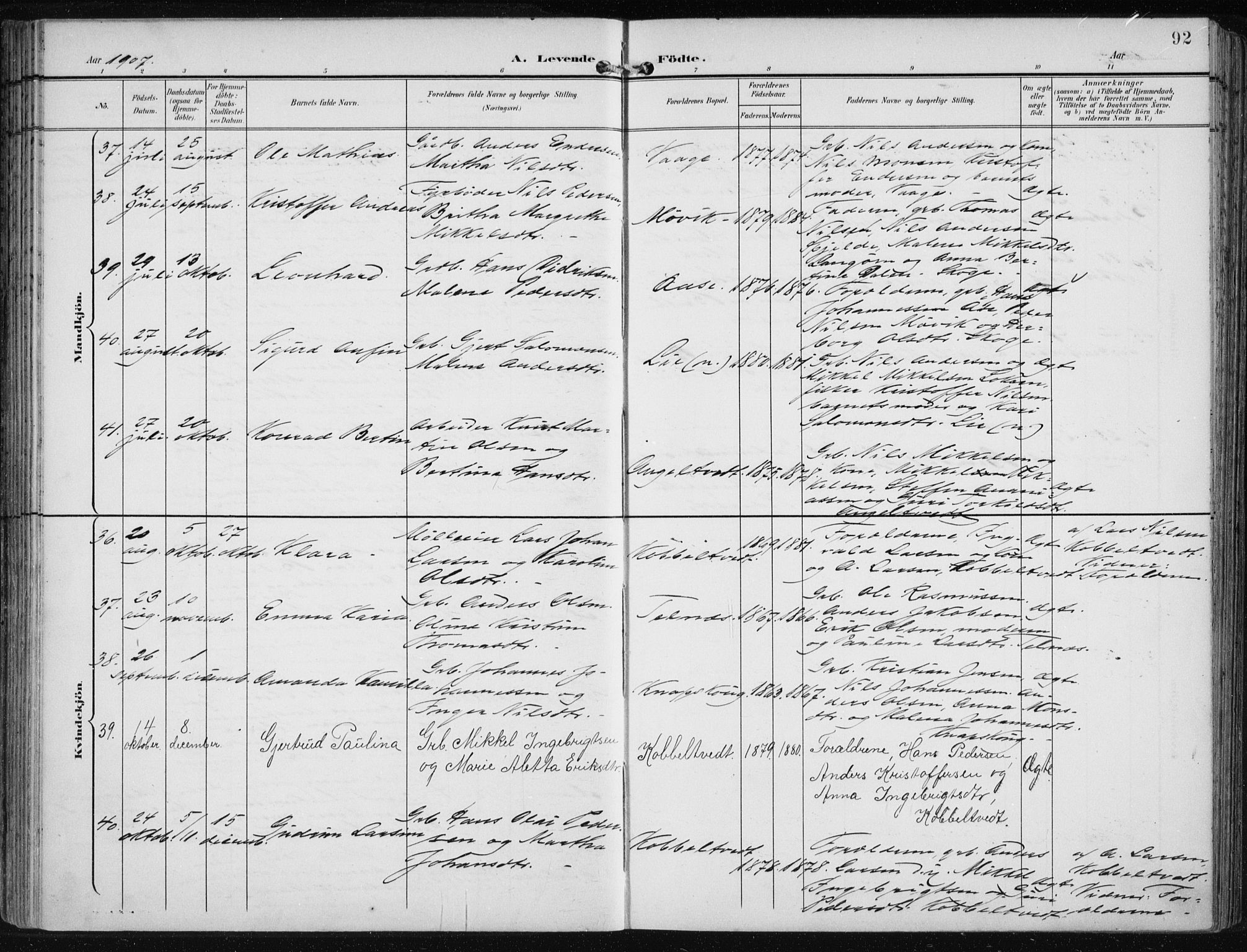 Fjell sokneprestembete, SAB/A-75301/H/Haa: Parish register (official) no. A  9, 1899-1910, p. 92