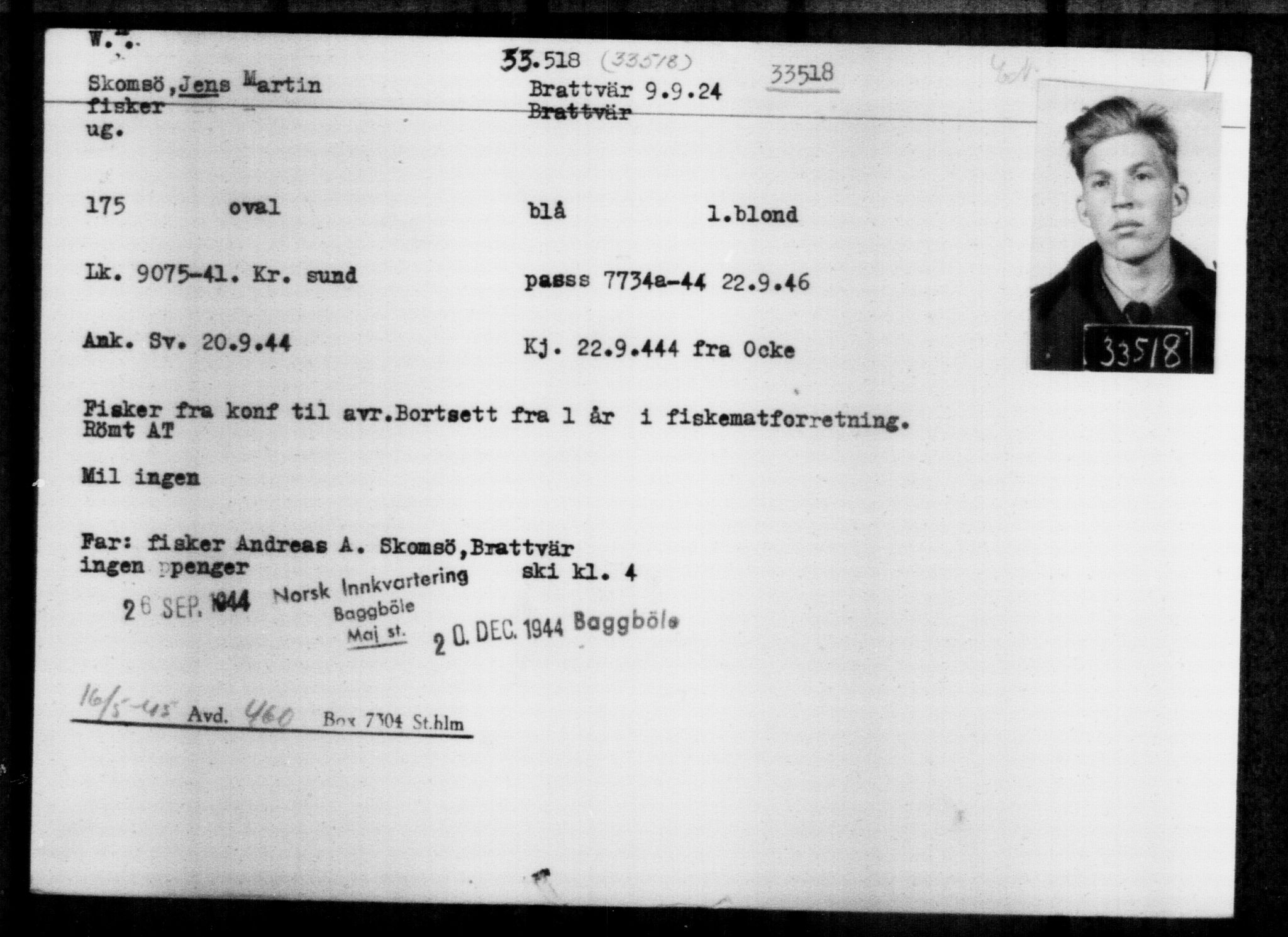 Utenriksstasjonene, Legasjonen i Stockholm, Flyktningkontoret, AV/RA-S-6753/V/Va/L0013: Kjesäterkartoteket, flyktninger med registreringsnr. 31500-34731, 1940-1945, p. 2126
