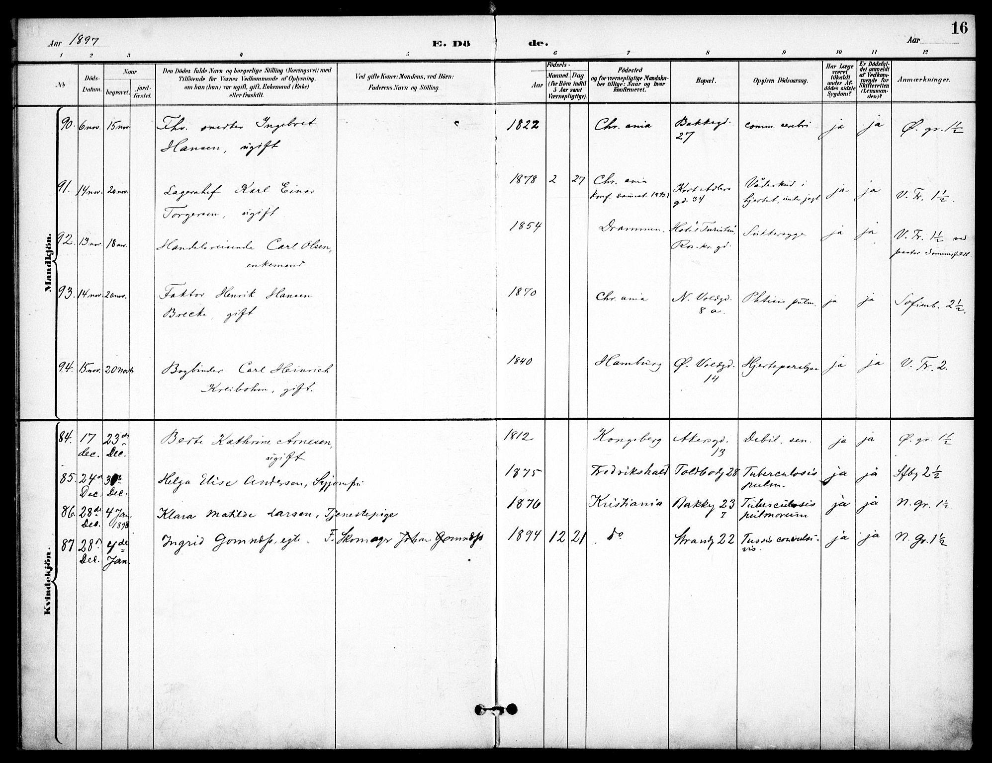 Johannes prestekontor Kirkebøker, AV/SAO-A-10852/F/Fa/L0008: Parish register (official) no. 8, 1897-1917, p. 16