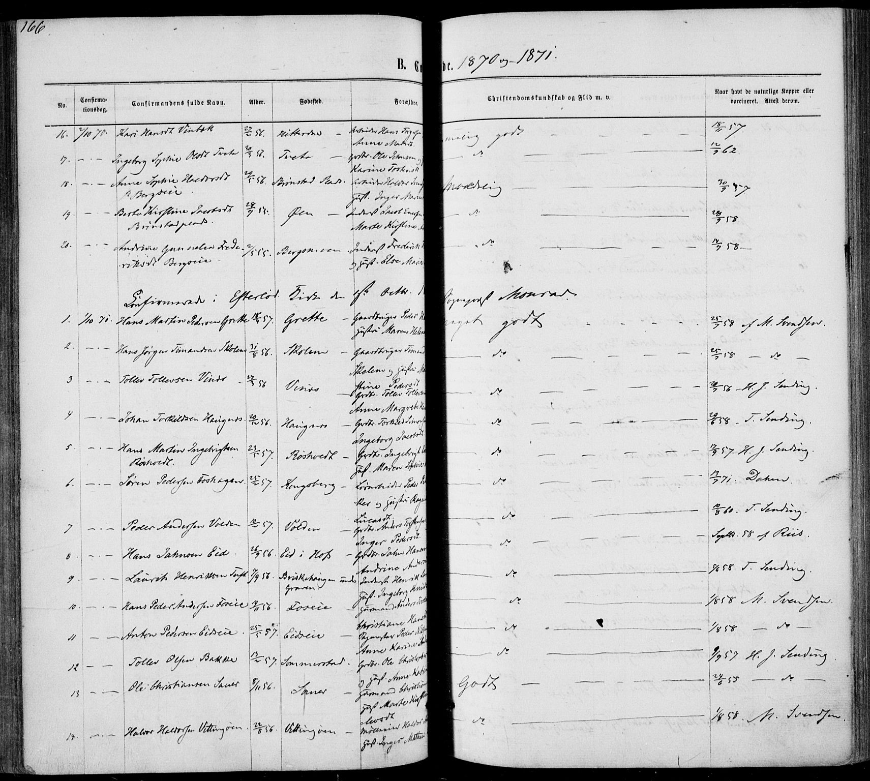 Sandsvær kirkebøker, AV/SAKO-A-244/F/Fa/L0007: Parish register (official) no. I 7, 1869-1877, p. 166