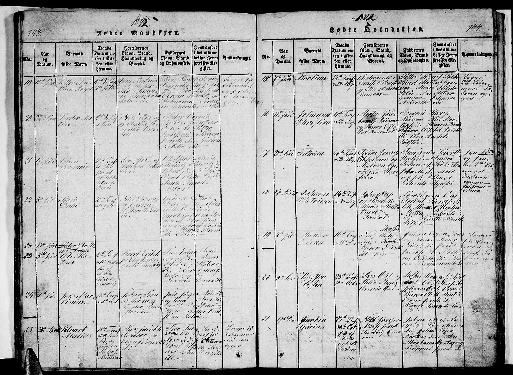 Ministerialprotokoller, klokkerbøker og fødselsregistre - Nordland, AV/SAT-A-1459/834/L0510: Parish register (copy) no. 834C01, 1820-1847, p. 143-144