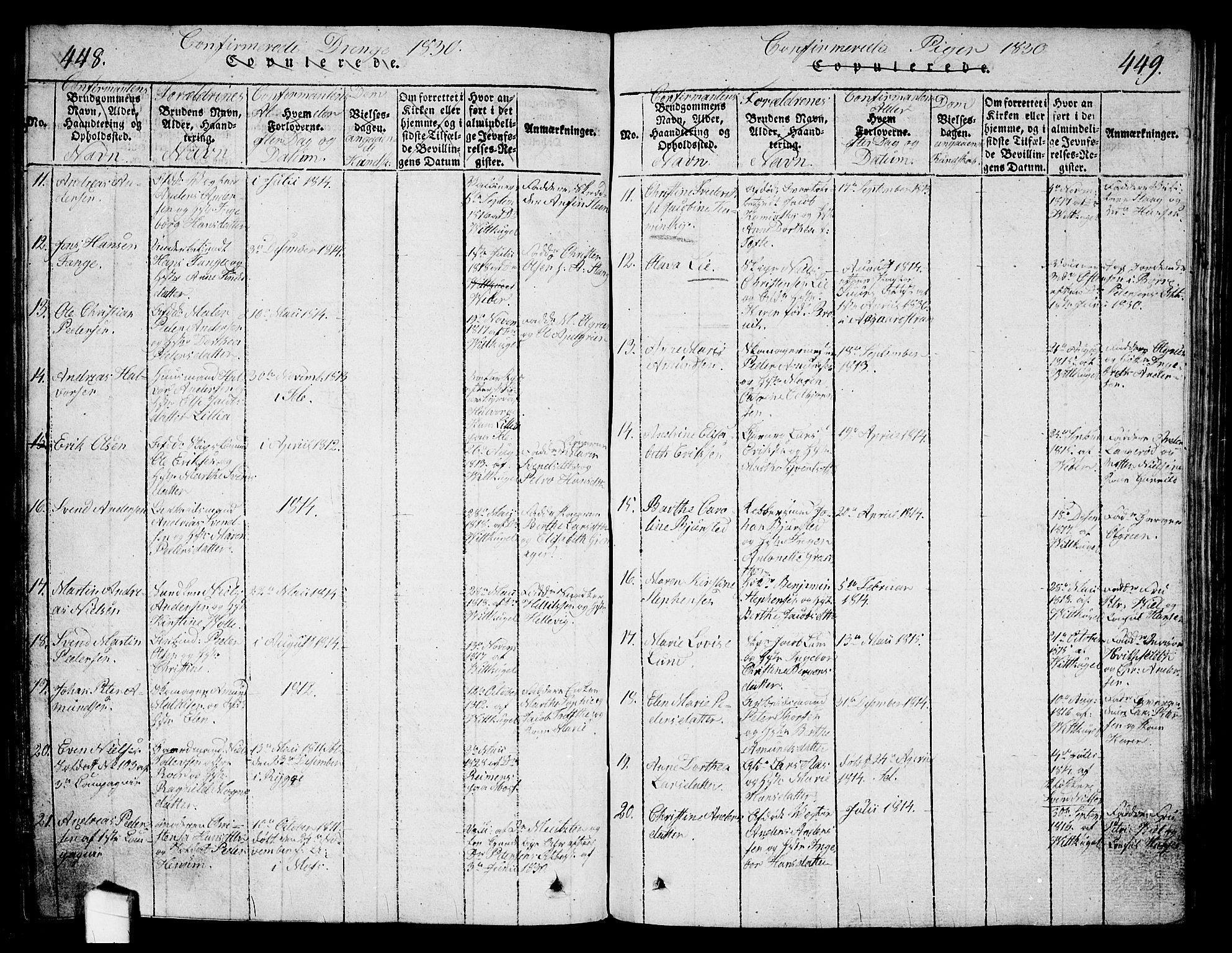 Halden prestekontor Kirkebøker, AV/SAO-A-10909/G/Ga/L0001: Parish register (copy) no. 1, 1815-1833, p. 448-449