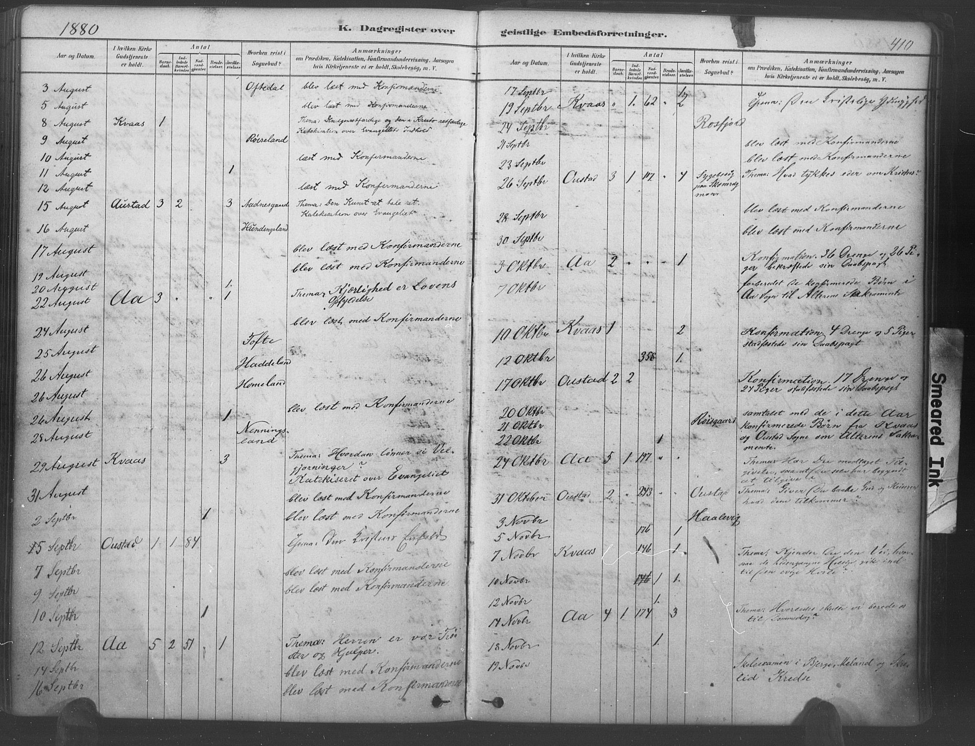 Lyngdal sokneprestkontor, AV/SAK-1111-0029/F/Fa/Fac/L0011: Parish register (official) no. A 11, 1878-1893, p. 410