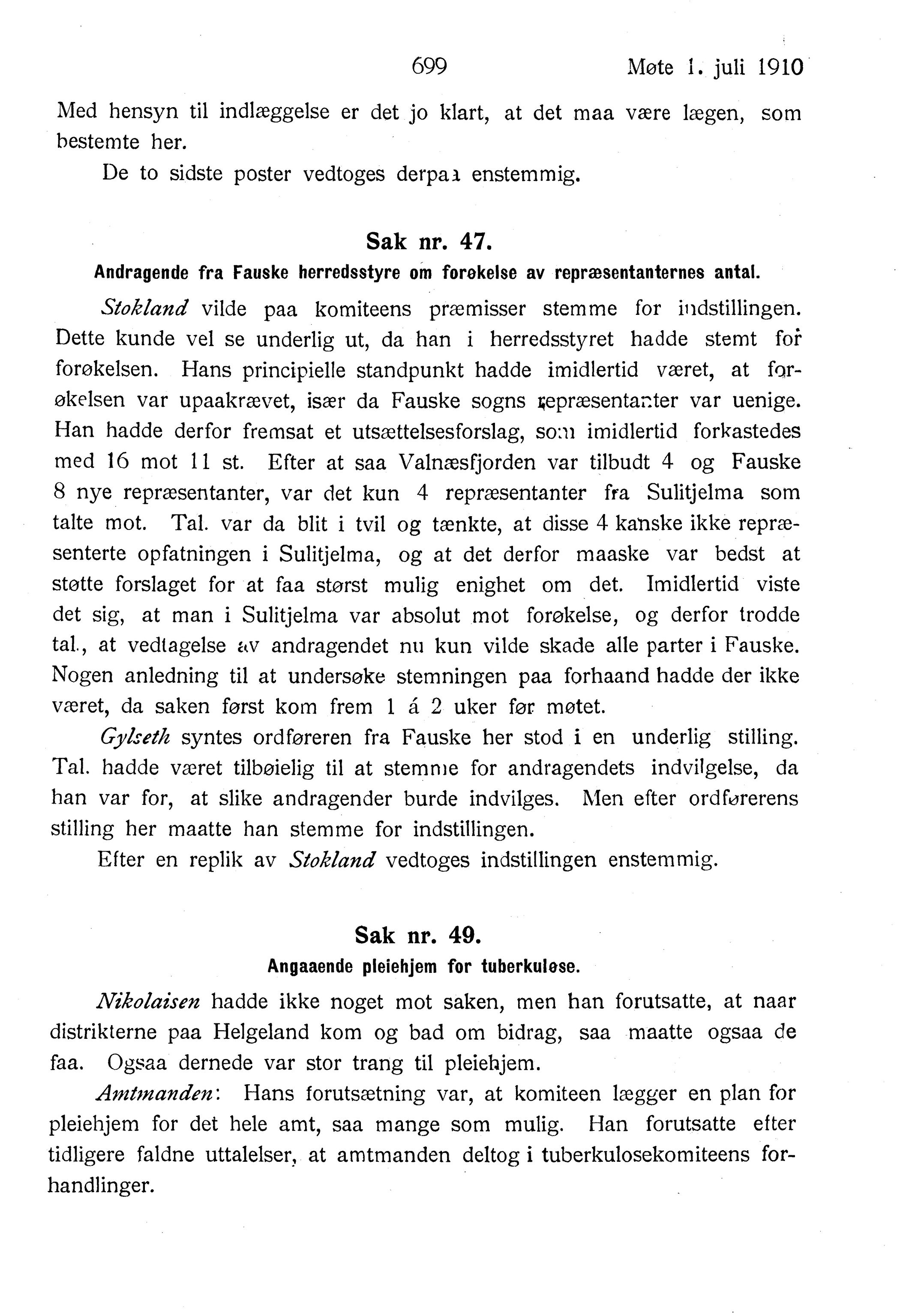 Nordland Fylkeskommune. Fylkestinget, AIN/NFK-17/176/A/Ac/L0033: Fylkestingsforhandlinger 1910, 1910