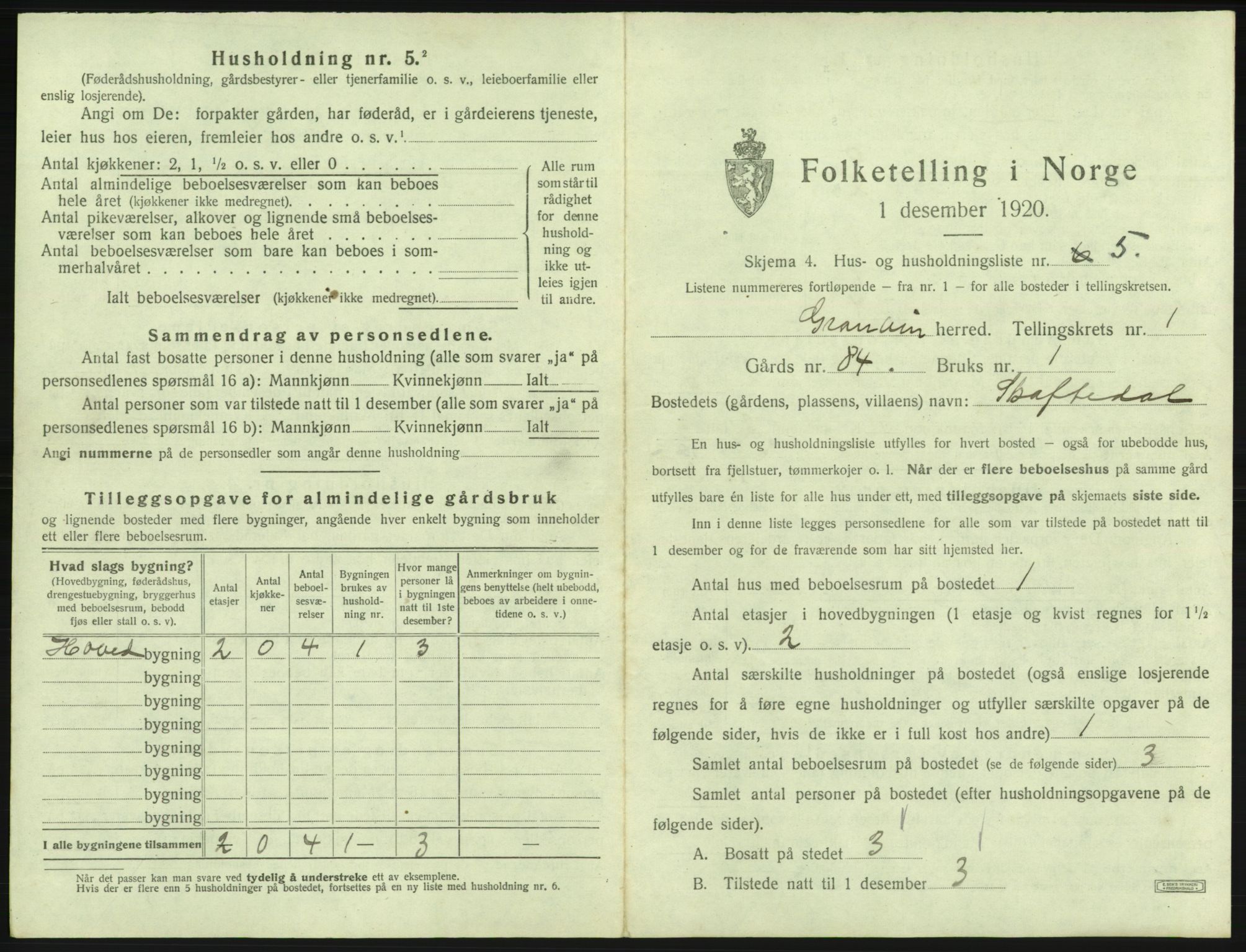 SAB, 1920 census for Granvin, 1920, p. 30