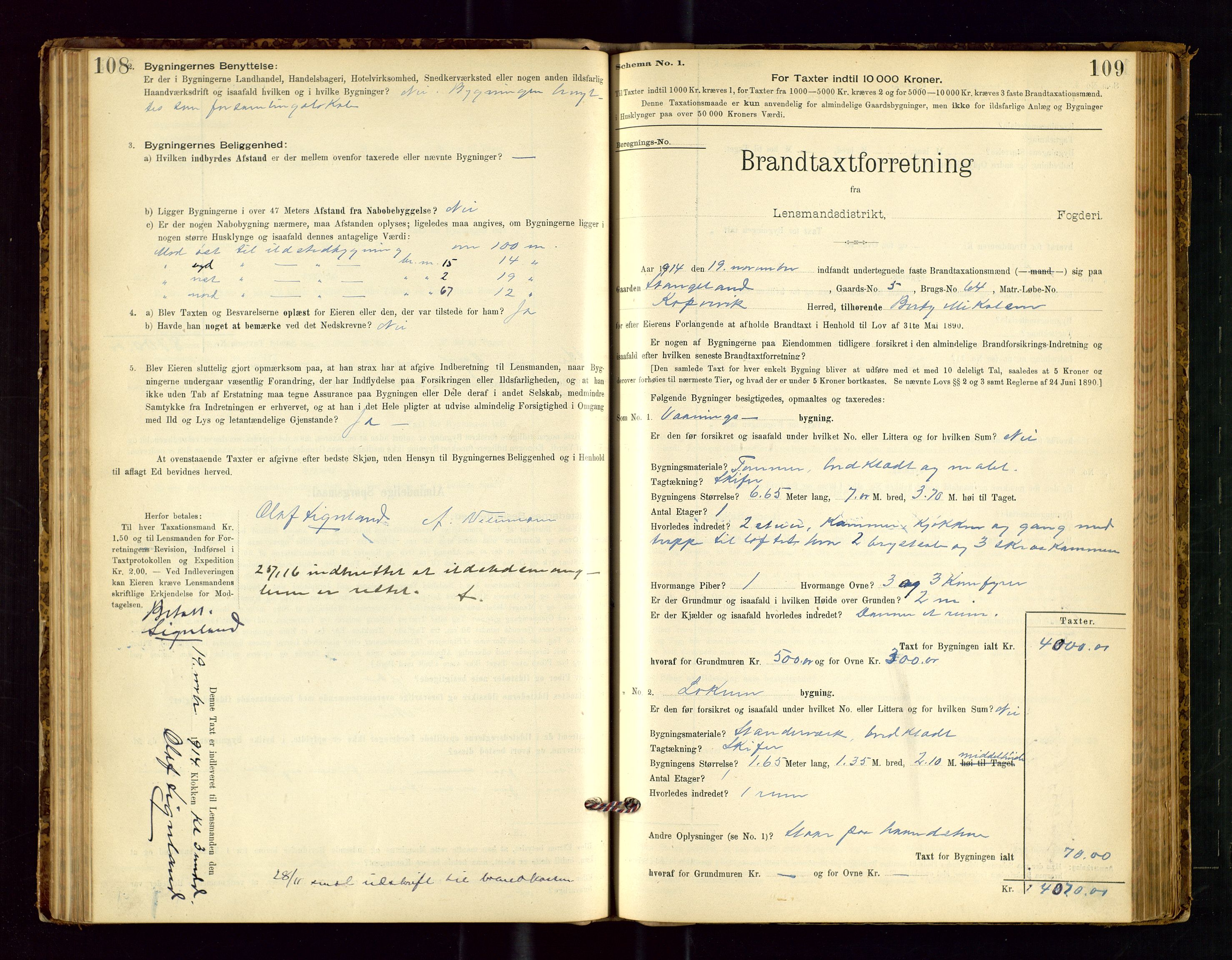 Avaldsnes lensmannskontor, SAST/A-100286/Gob/L0001: "Brandtaxationsprotokol for Avaldsnes Lensmandsdistrikt Ryfylke Fogderi", 1894-1925, p. 108-109